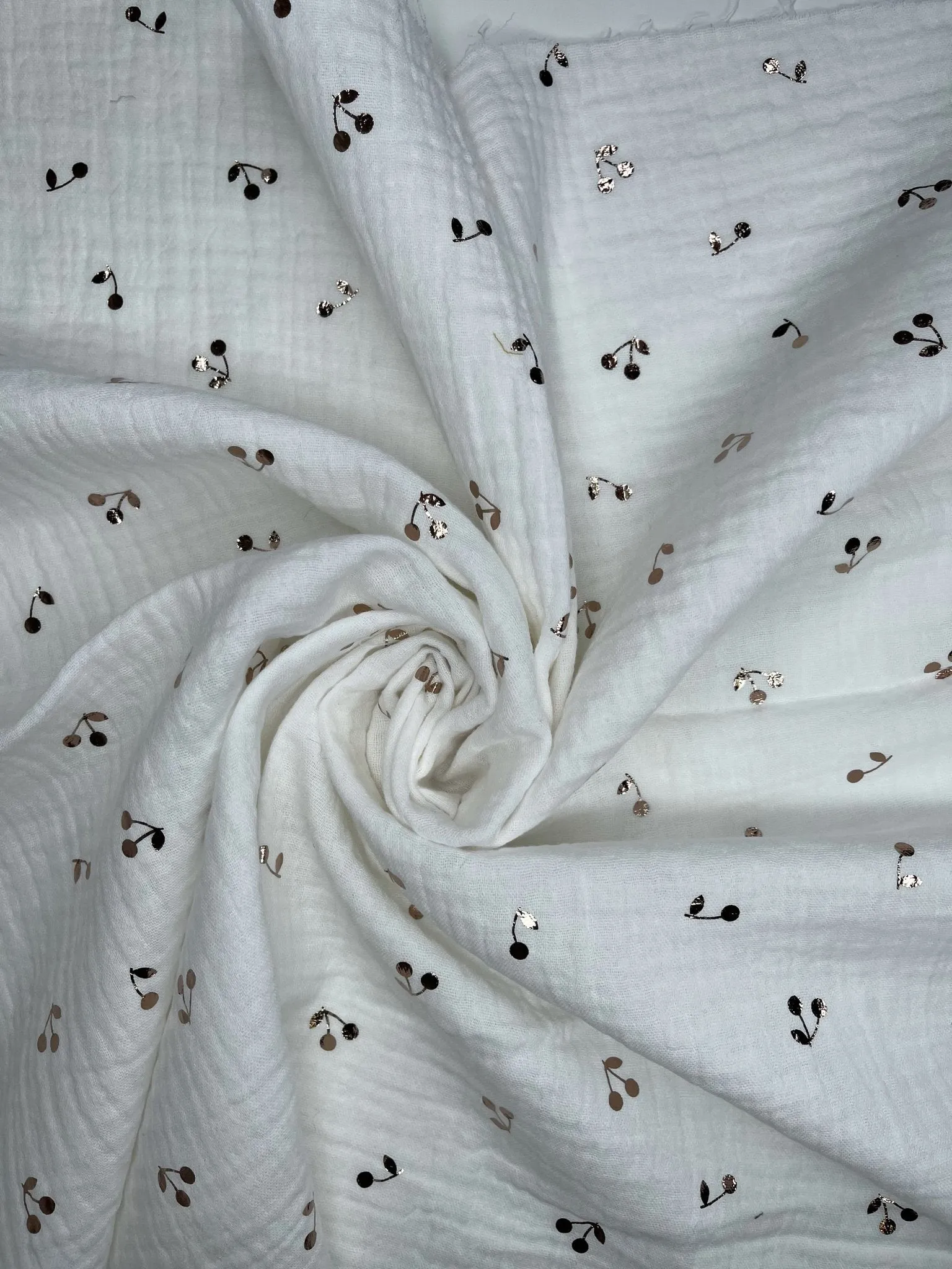 Double Gauze Muslin with Shiny Cherry  Print Fabric