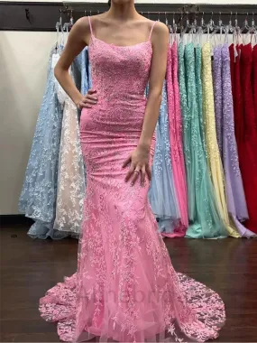 Elegant Spaghetti Straps Sleeveless Mermaid Floor Length Prom Dress, PD3691