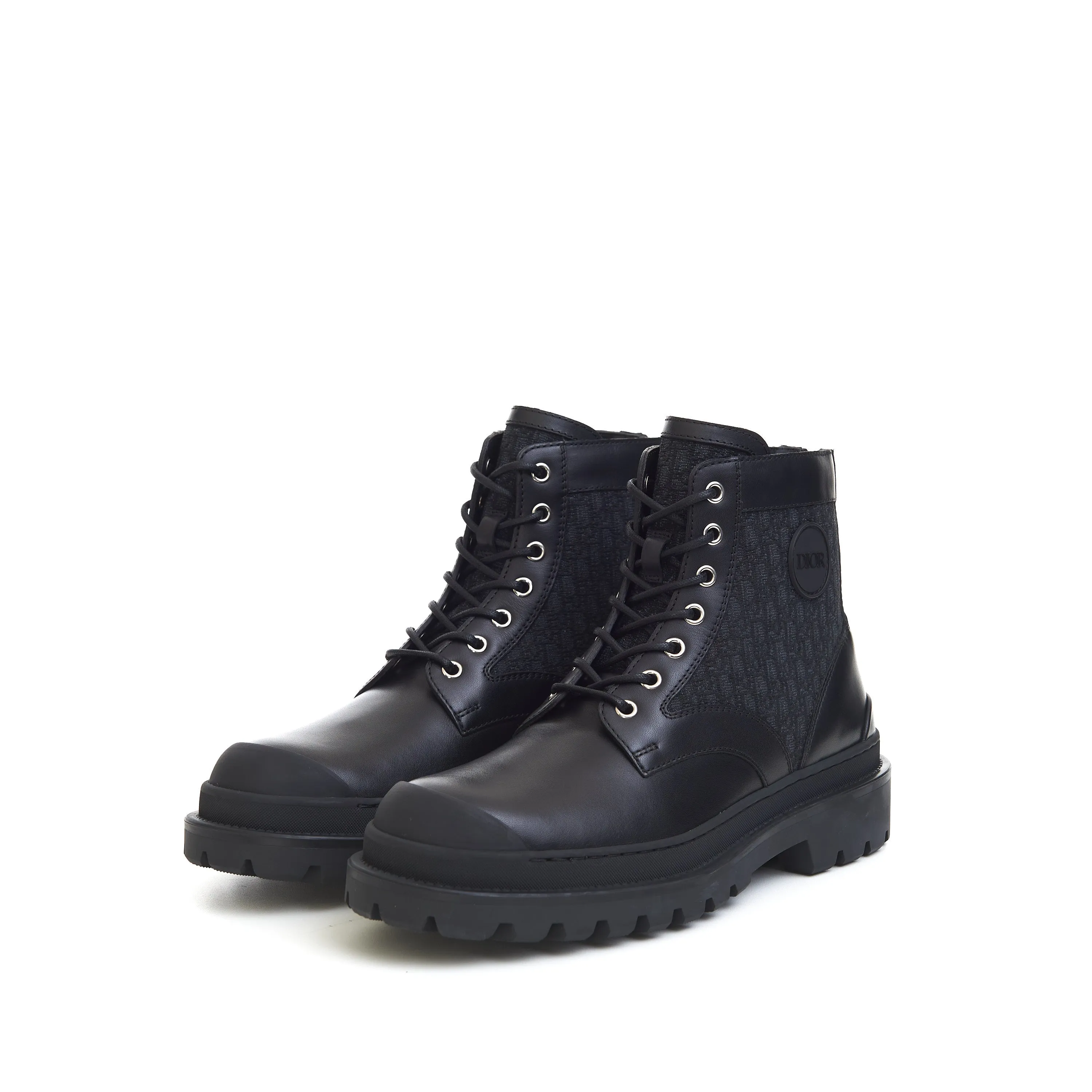 Explorer Ankle Boots In Black Smooth Calfskin & Oblique Jacquard