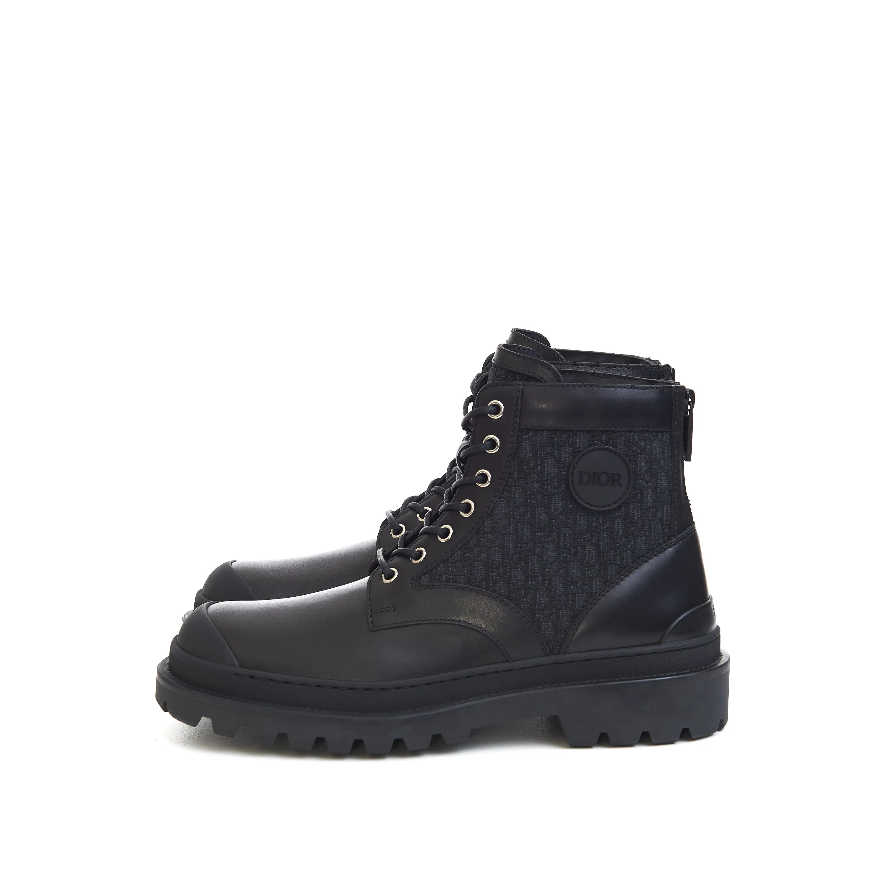 Explorer Ankle Boots In Black Smooth Calfskin & Oblique Jacquard