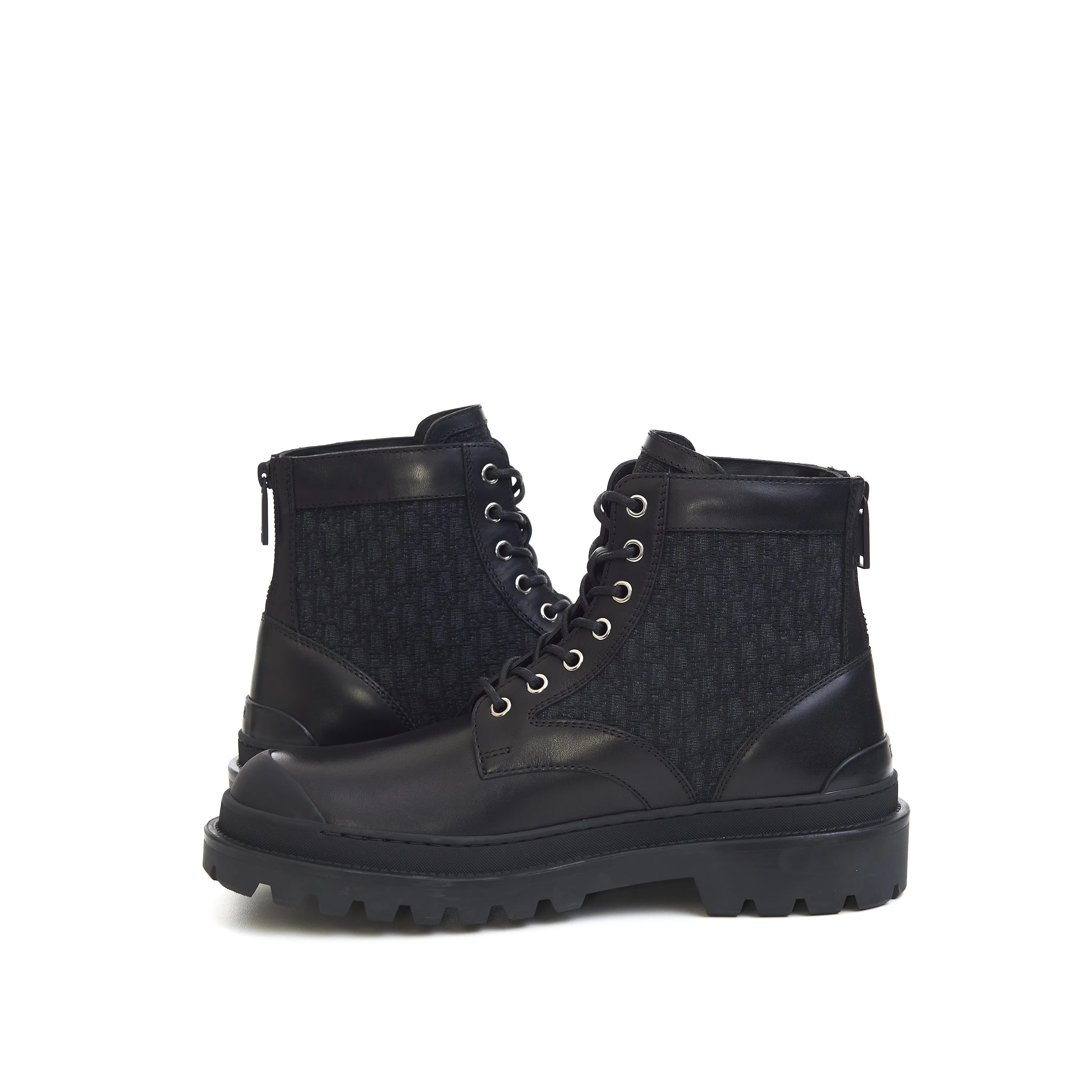 Explorer Ankle Boots In Black Smooth Calfskin & Oblique Jacquard