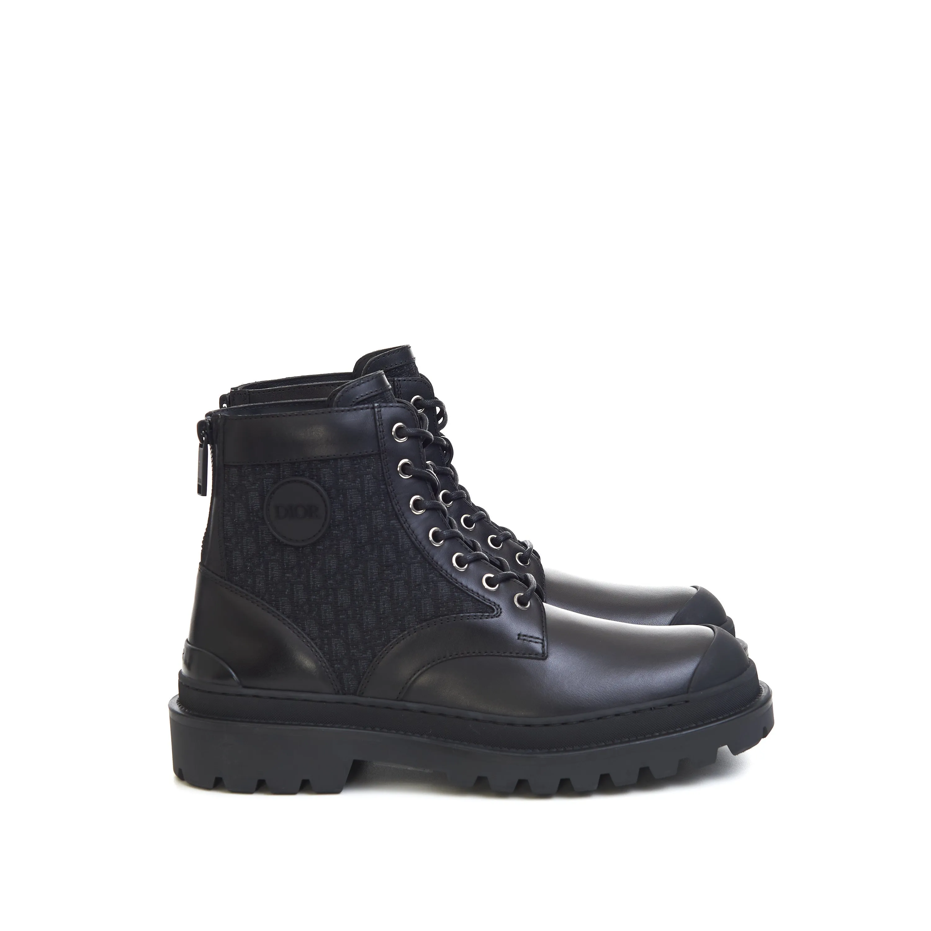 Explorer Ankle Boots In Black Smooth Calfskin & Oblique Jacquard