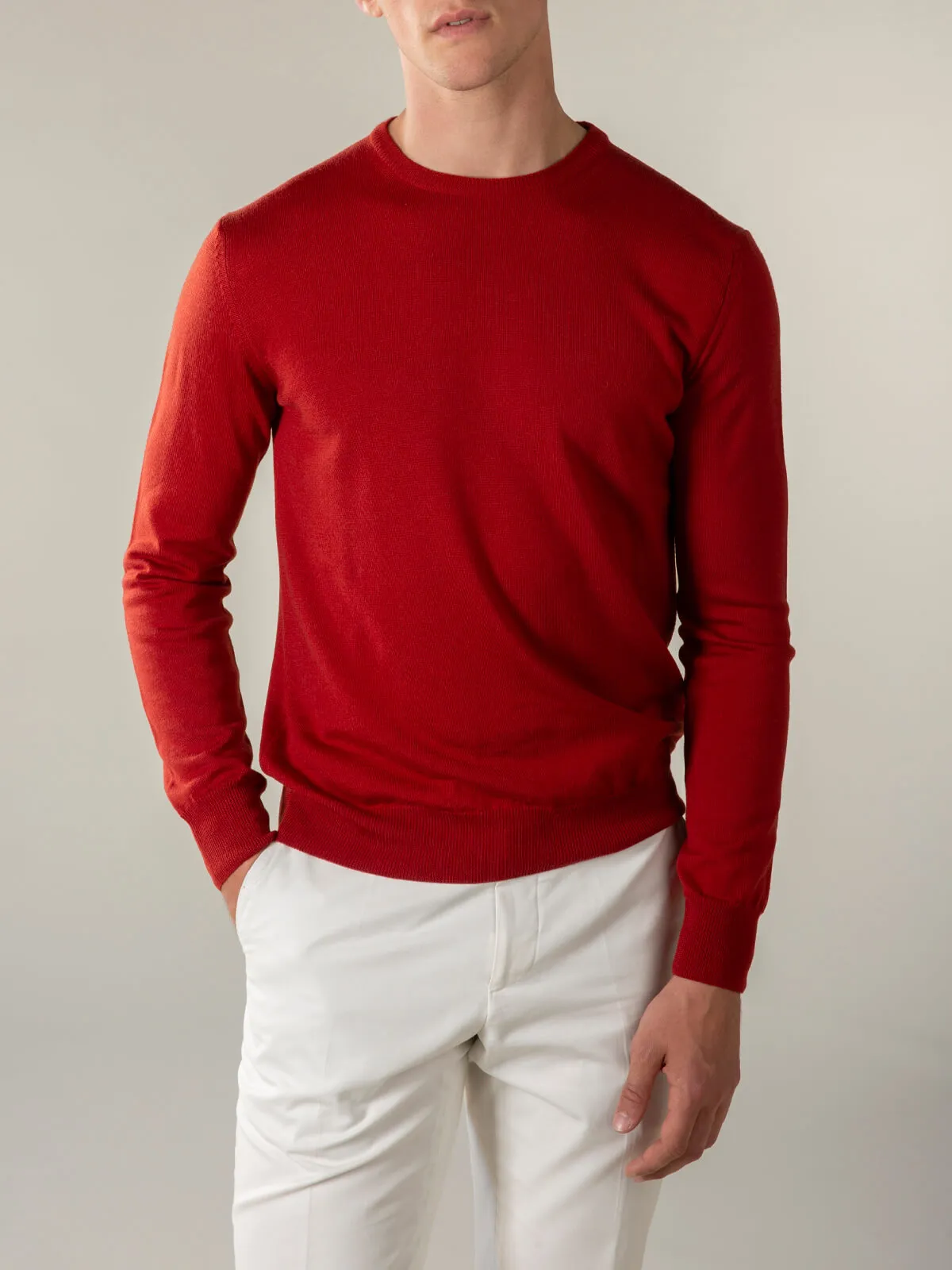 Extrafine Merino Crew Neck Sweater Burnt Sienna