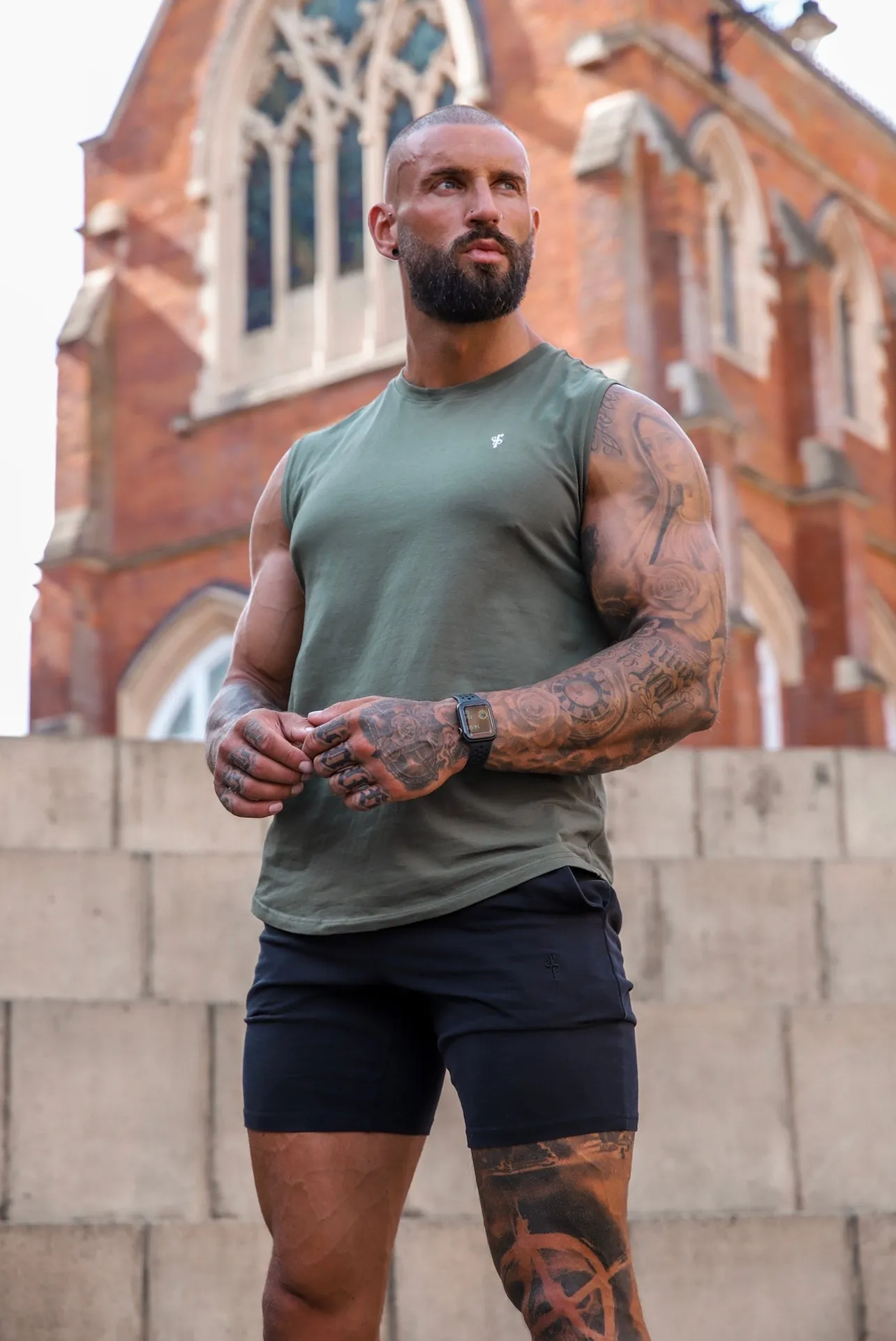 Father Sons Classic Khaki Longline Gym Vest - FSH758