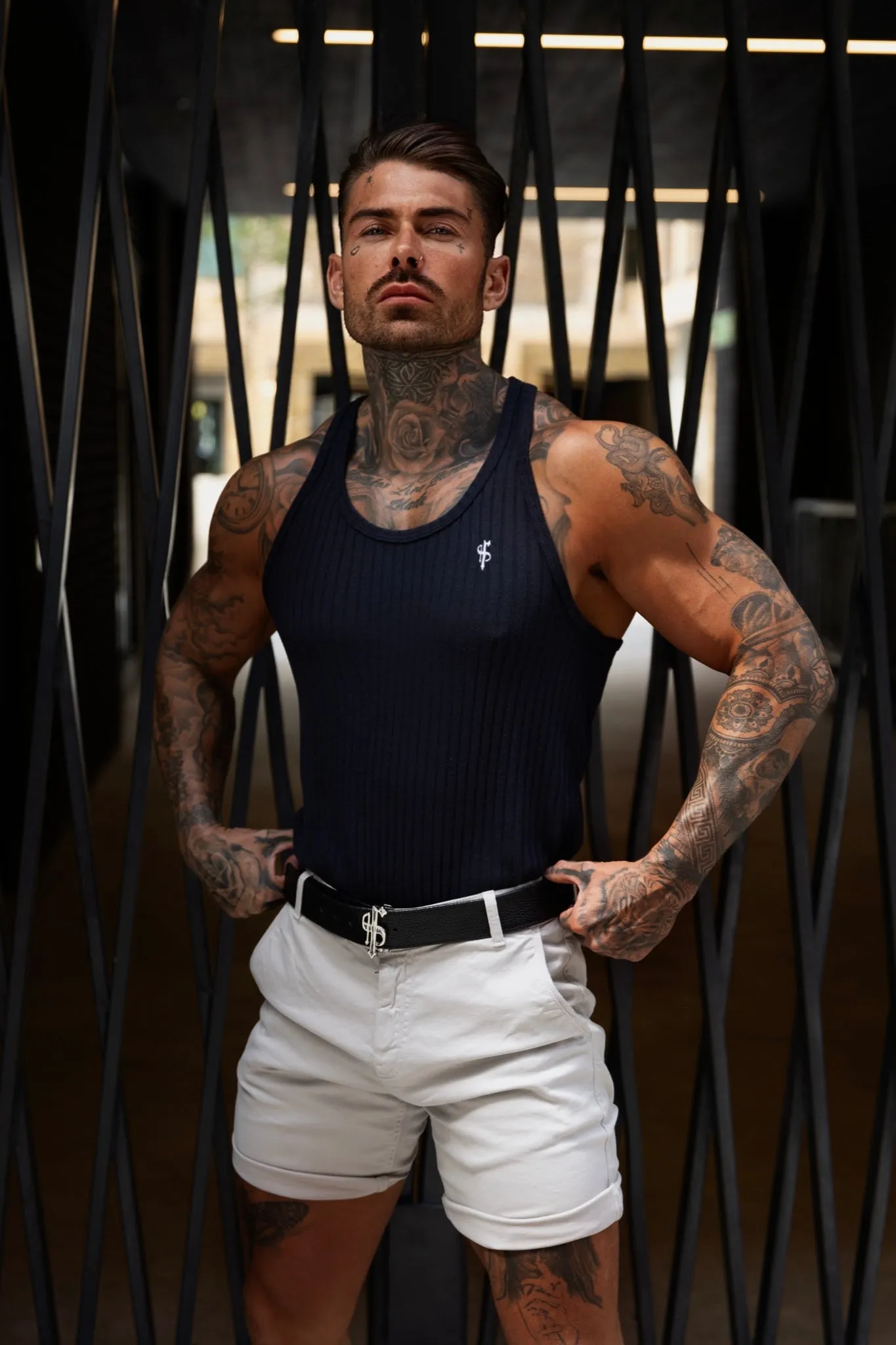 Father Sons Classic Navy / White Ribbed Knit Super Slim Vest - FSH1020