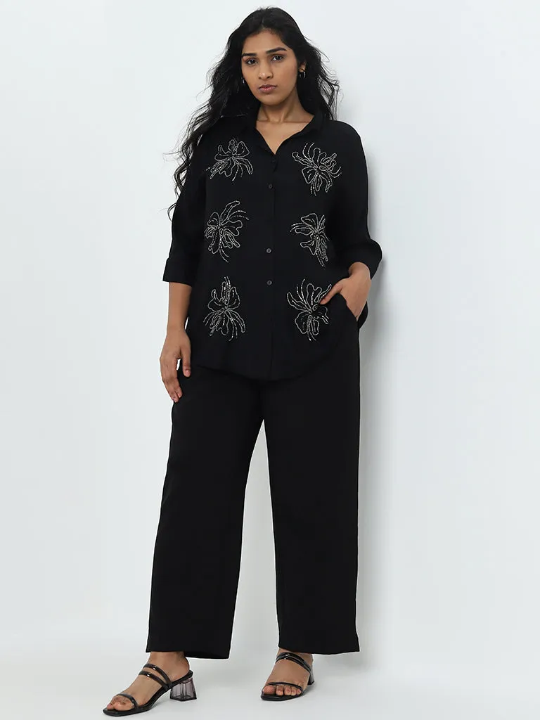 Gia Black Embellished Cotton Shirt