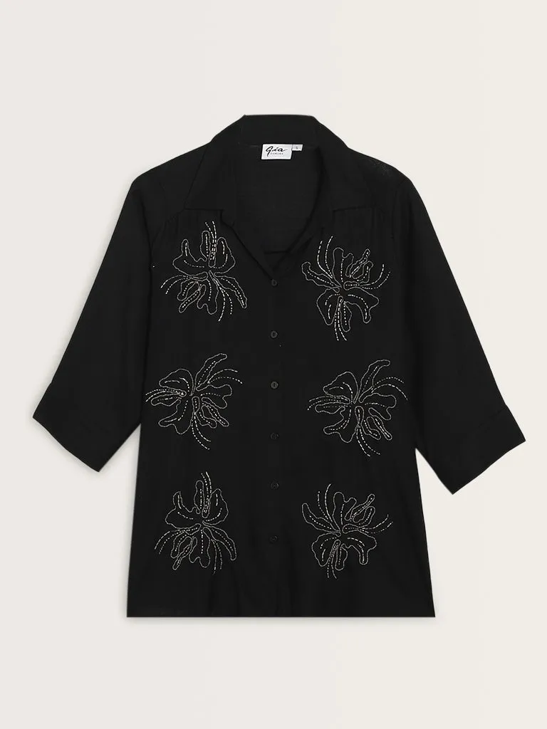 Gia Black Embellished Cotton Shirt