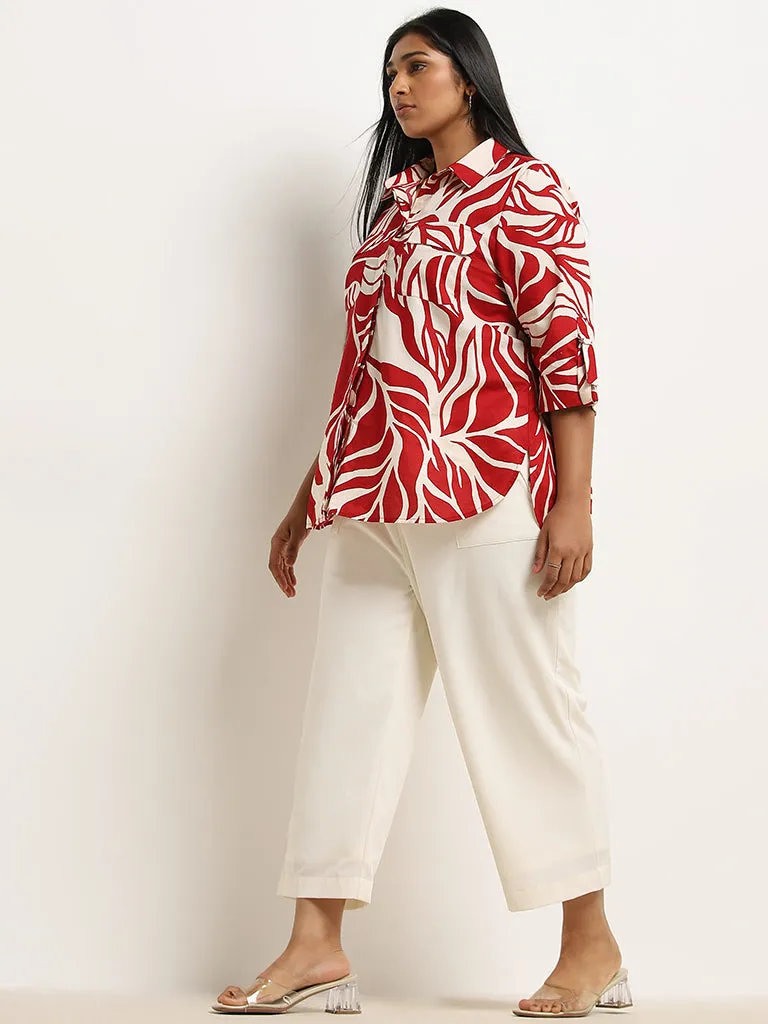 Gia Red Leaf Printed Cotton Shirt