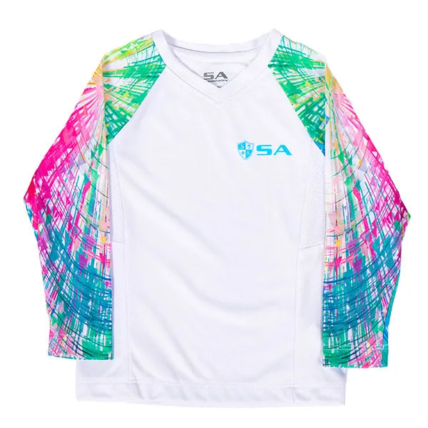 Girls Performance Long Sleeve Shirt | White | Rainbow