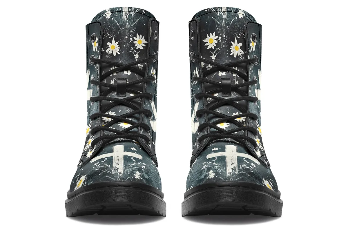 Graveyard Bloom Boots - Vegan Leather Doc-Style Boots with Durable Stitched on Soles