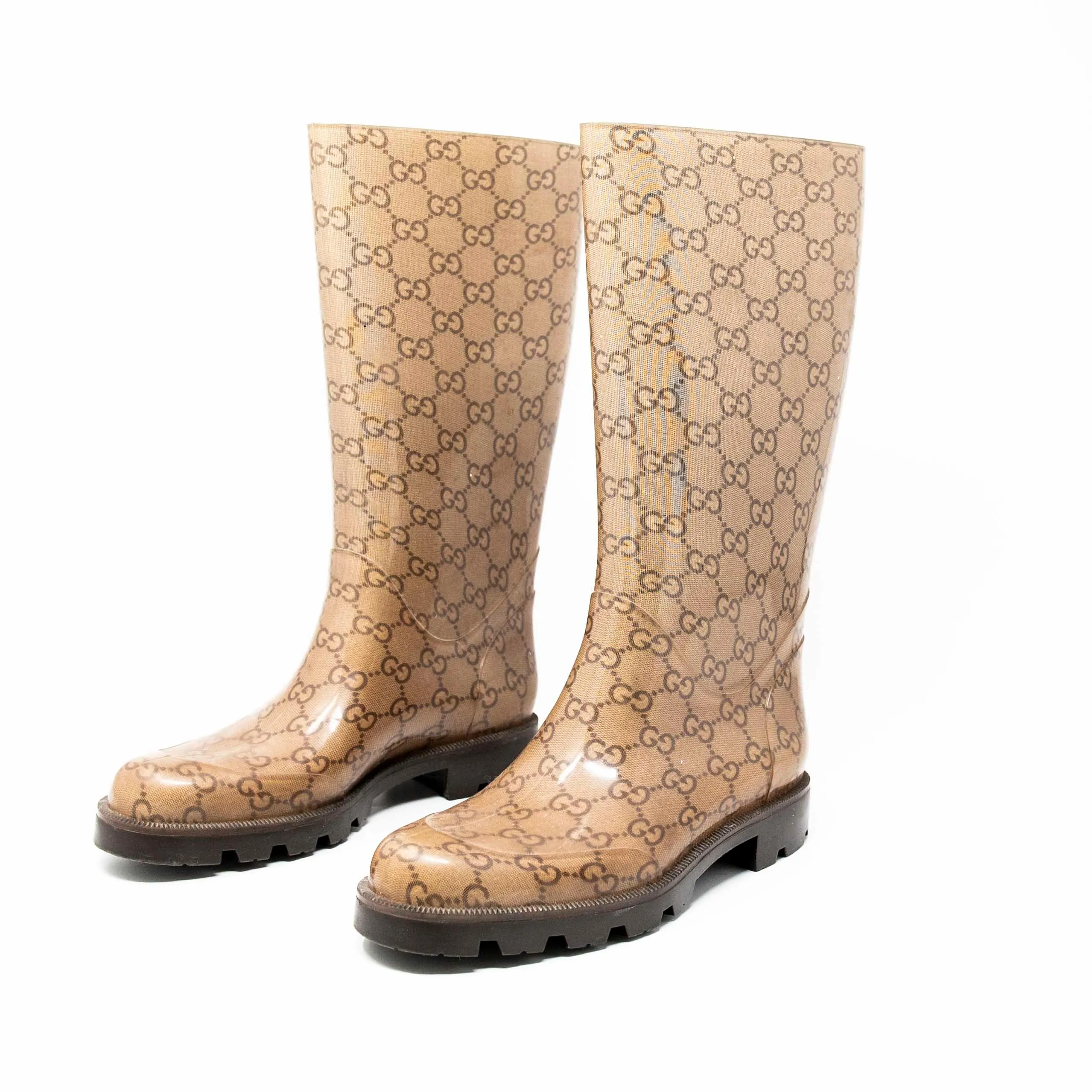 Gucci Brown GG Rain Boots 35