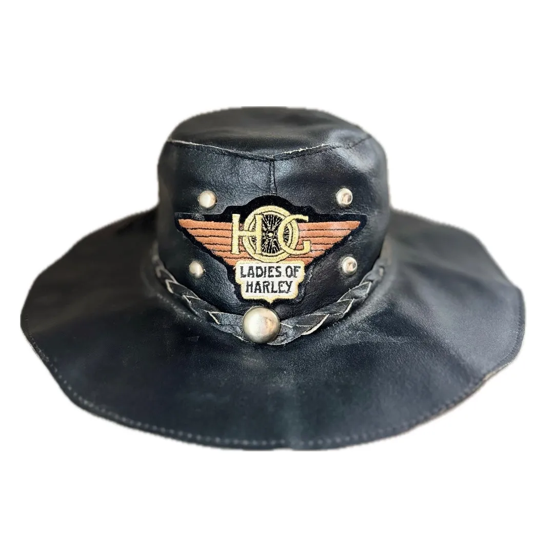 HARLEY DAVIDSON Patch Vintage Black Leather Cowboy Hat