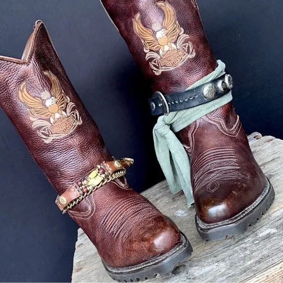 HARLEY-DAVIDSON Vintage Eagle Brown Lug Biker Moto Western Cowboy Boots