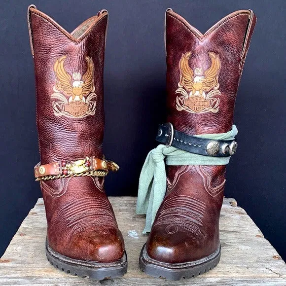 HARLEY-DAVIDSON Vintage Eagle Brown Lug Biker Moto Western Cowboy Boots