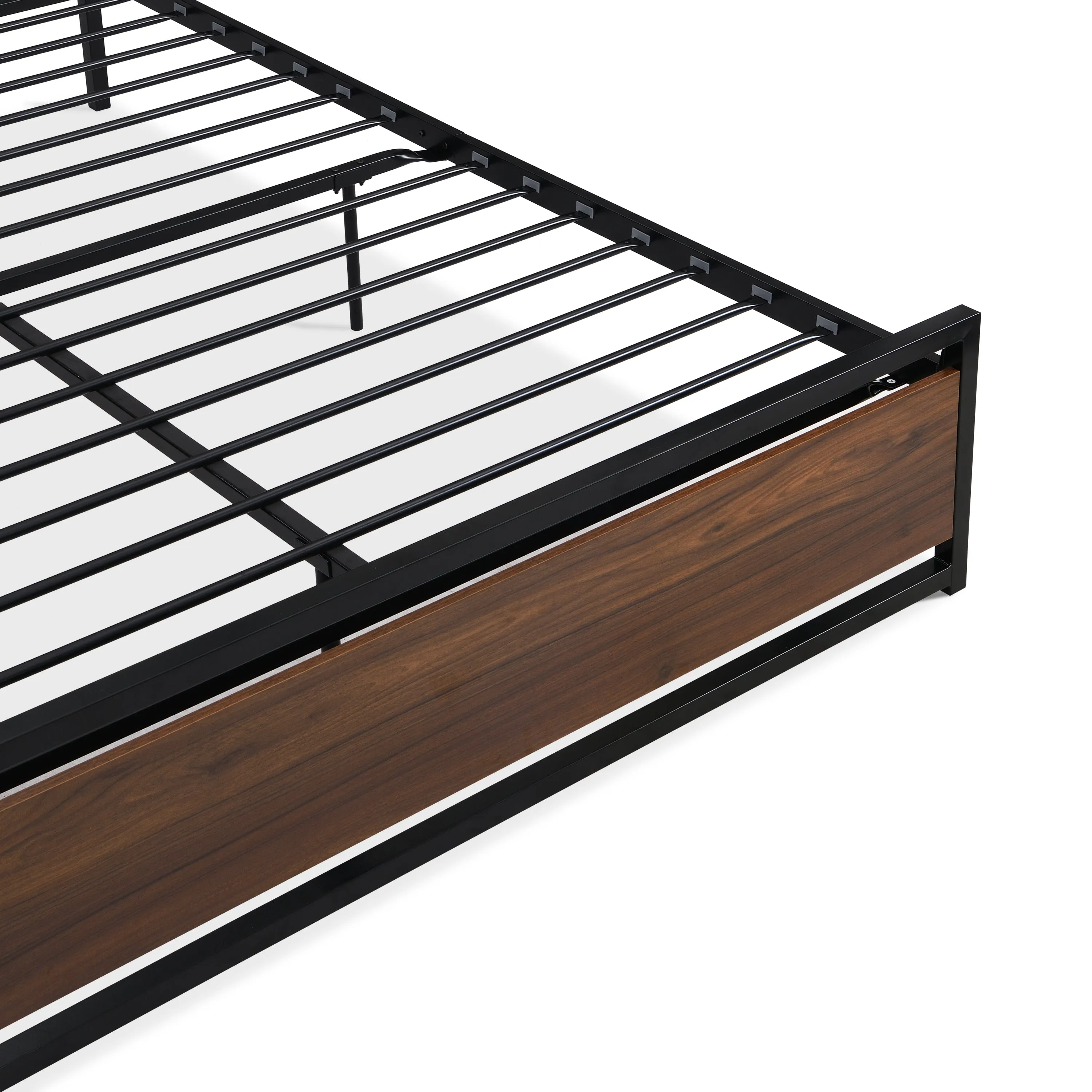 Industrial Platform Full Bed Frame/Mattress Foundation with Rustic Headboard and Footboard, Strong Steel Slat Support, No Box Spring Needed, Noise Free, Easy Assembly