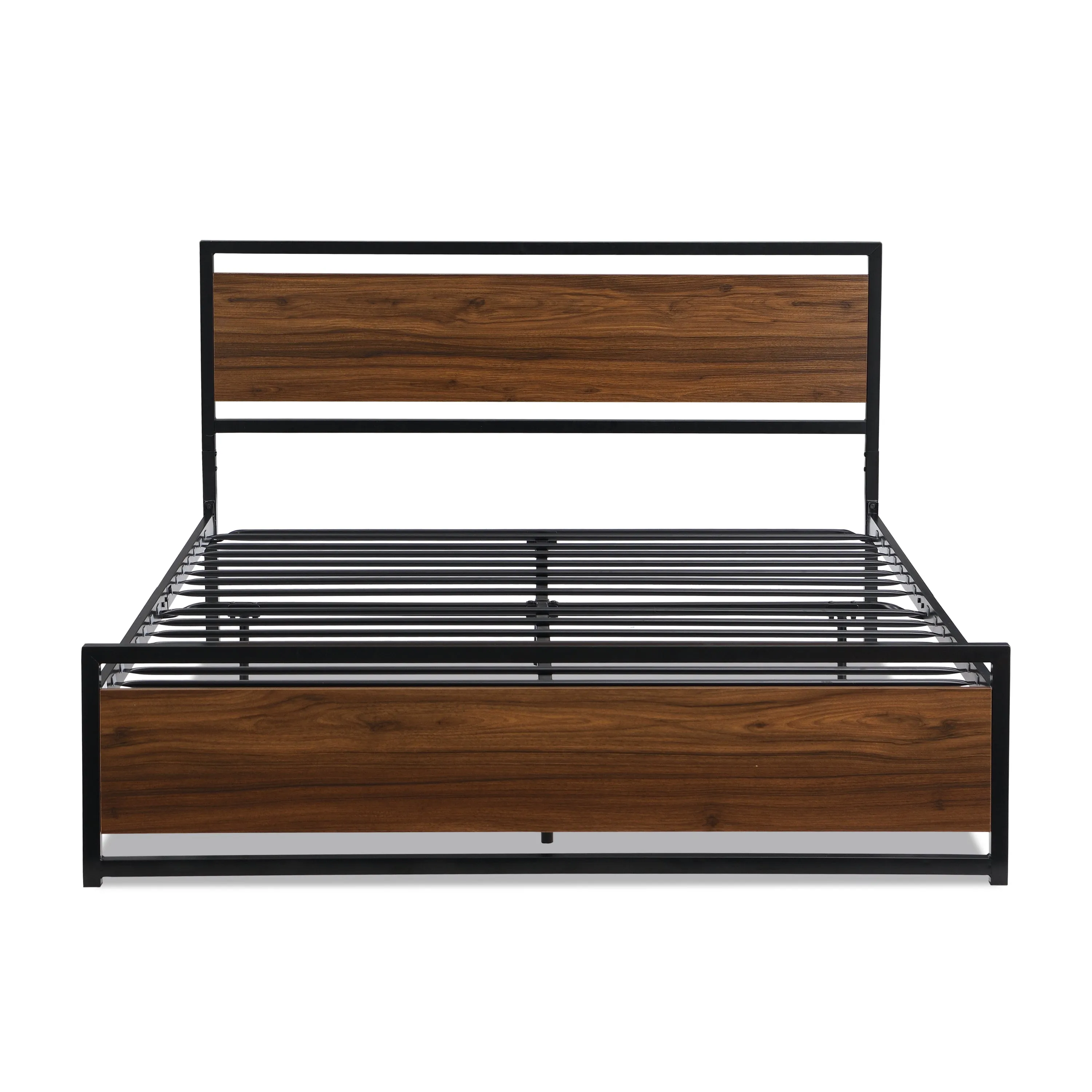 Industrial Platform Full Bed Frame/Mattress Foundation with Rustic Headboard and Footboard, Strong Steel Slat Support, No Box Spring Needed, Noise Free, Easy Assembly