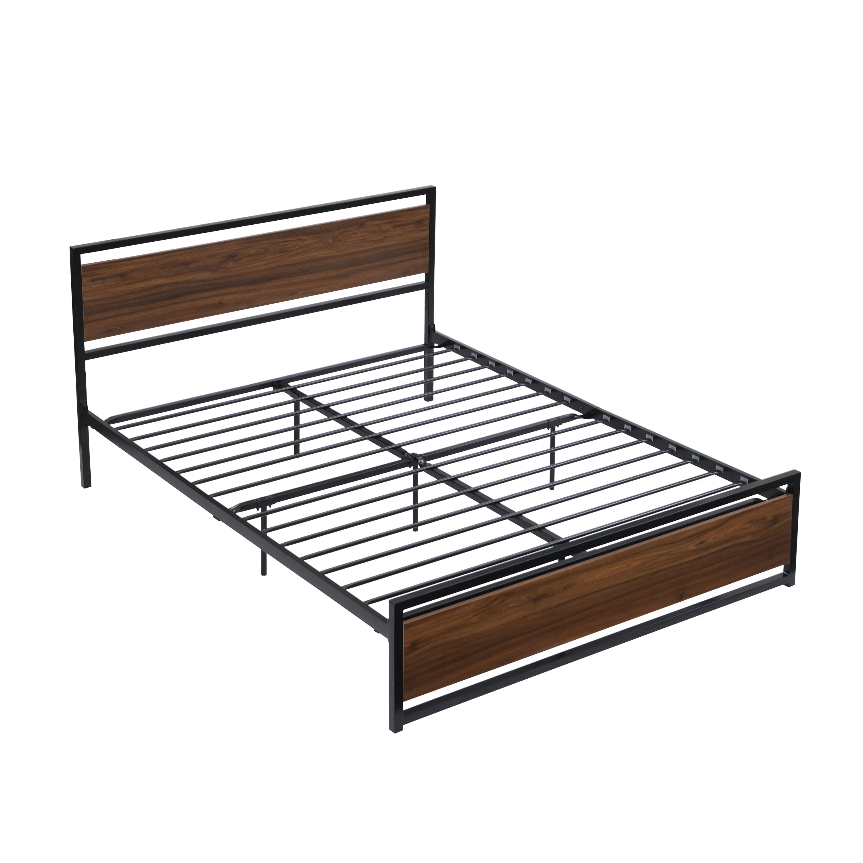 Industrial Platform Full Bed Frame/Mattress Foundation with Rustic Headboard and Footboard, Strong Steel Slat Support, No Box Spring Needed, Noise Free, Easy Assembly