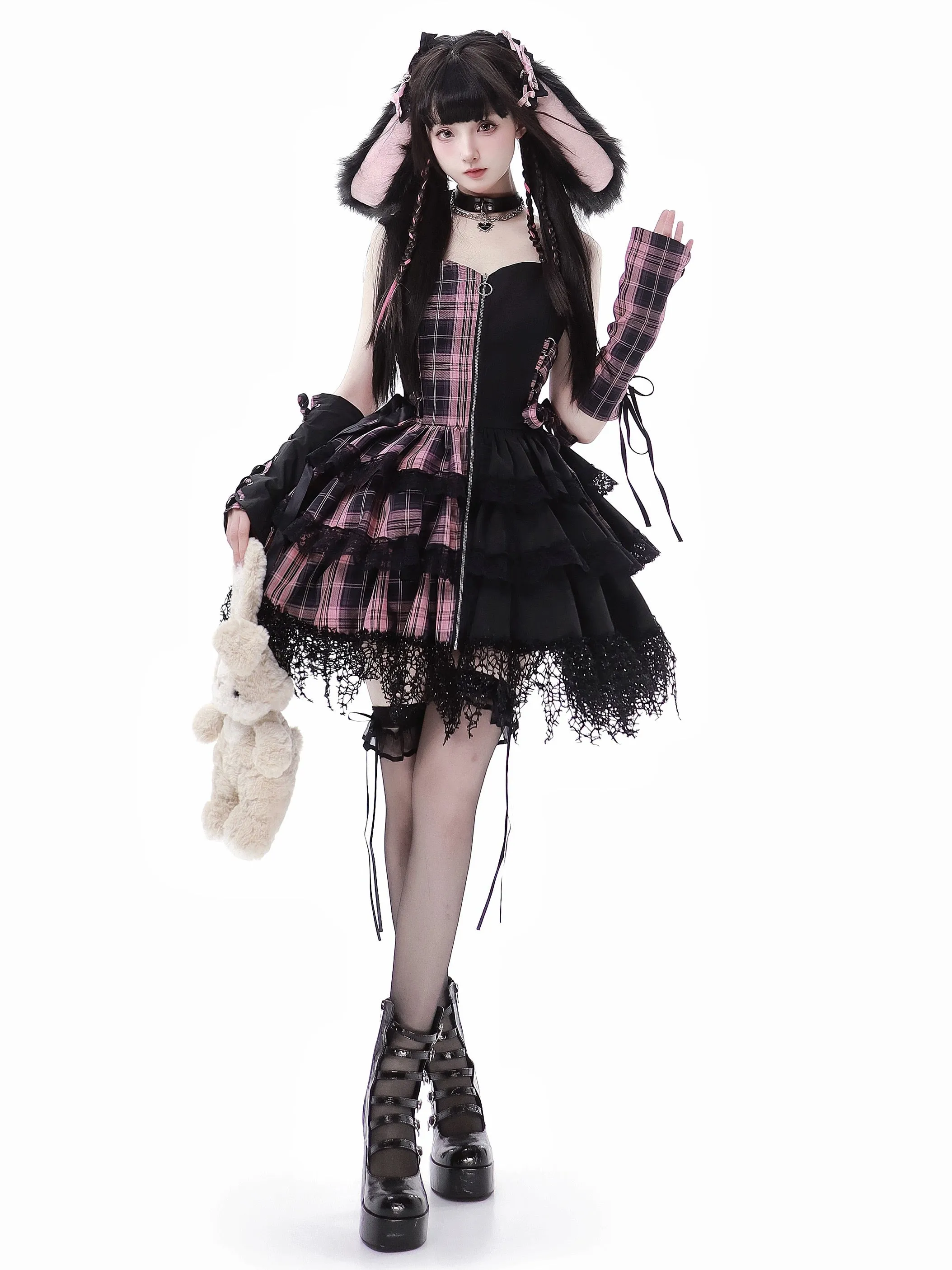 Japanese Idol Daily Performance Outfit Gothic Mini Dress