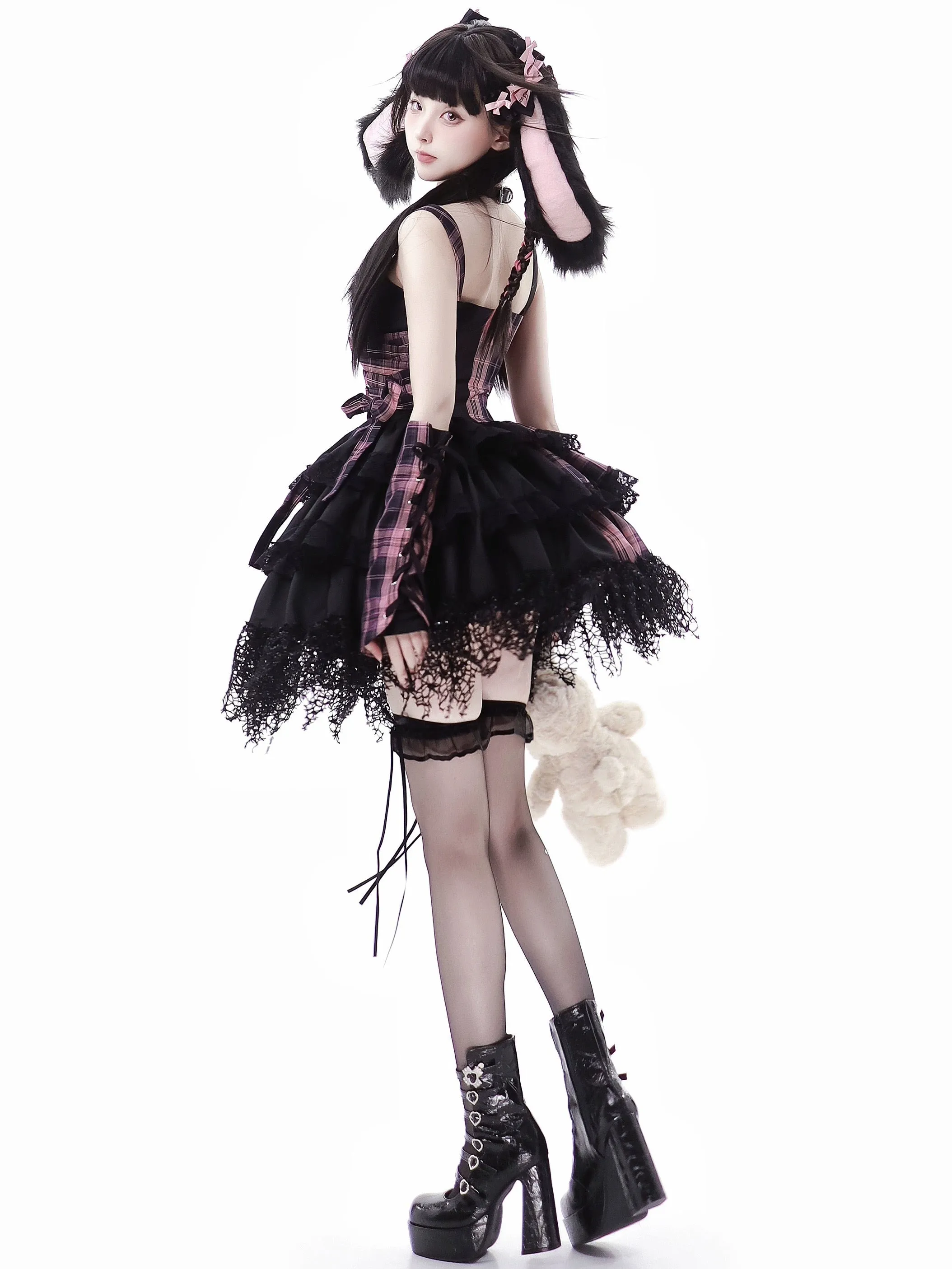 Japanese Idol Daily Performance Outfit Gothic Mini Dress