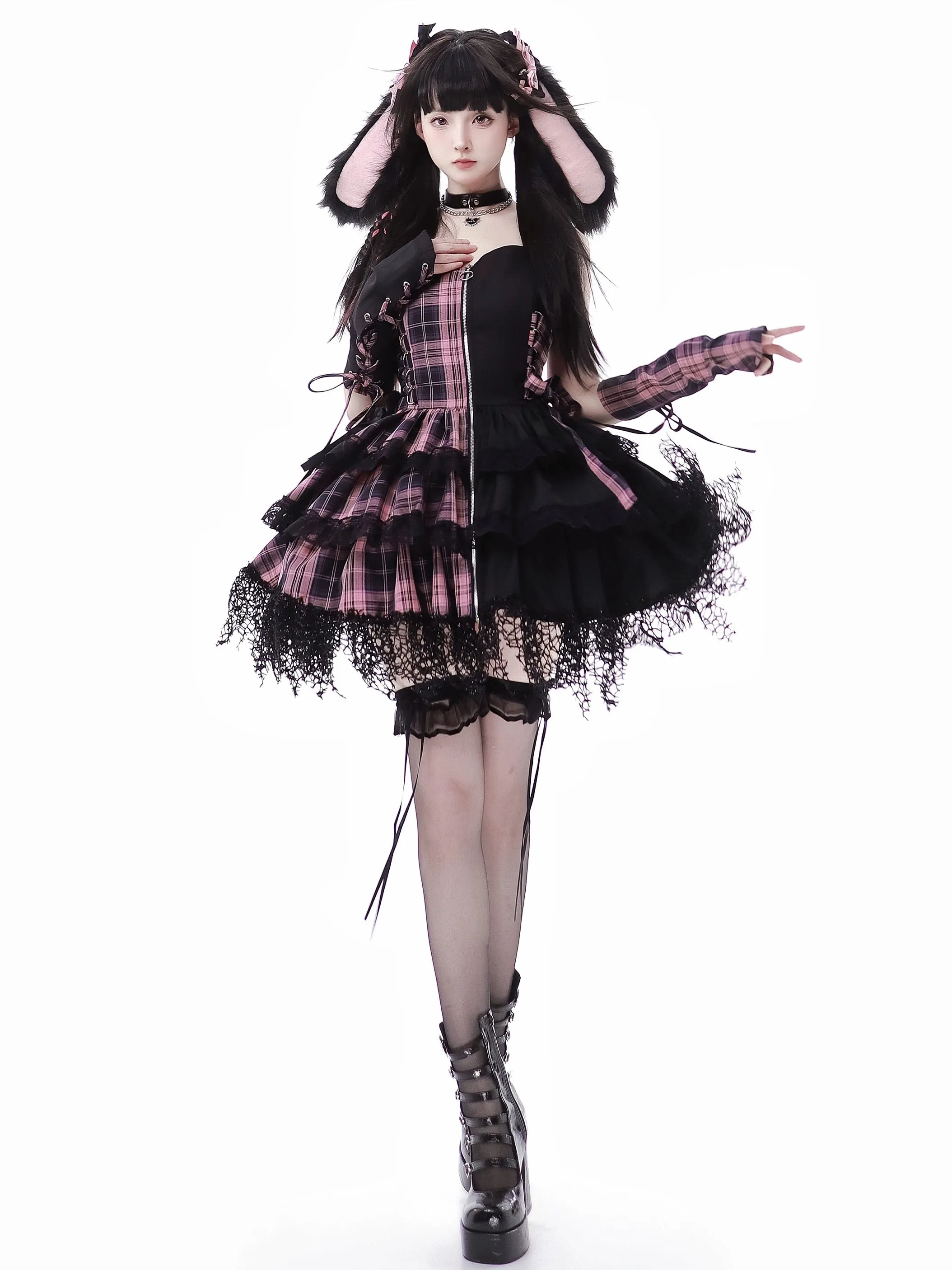 Japanese Idol Daily Performance Outfit Gothic Mini Dress