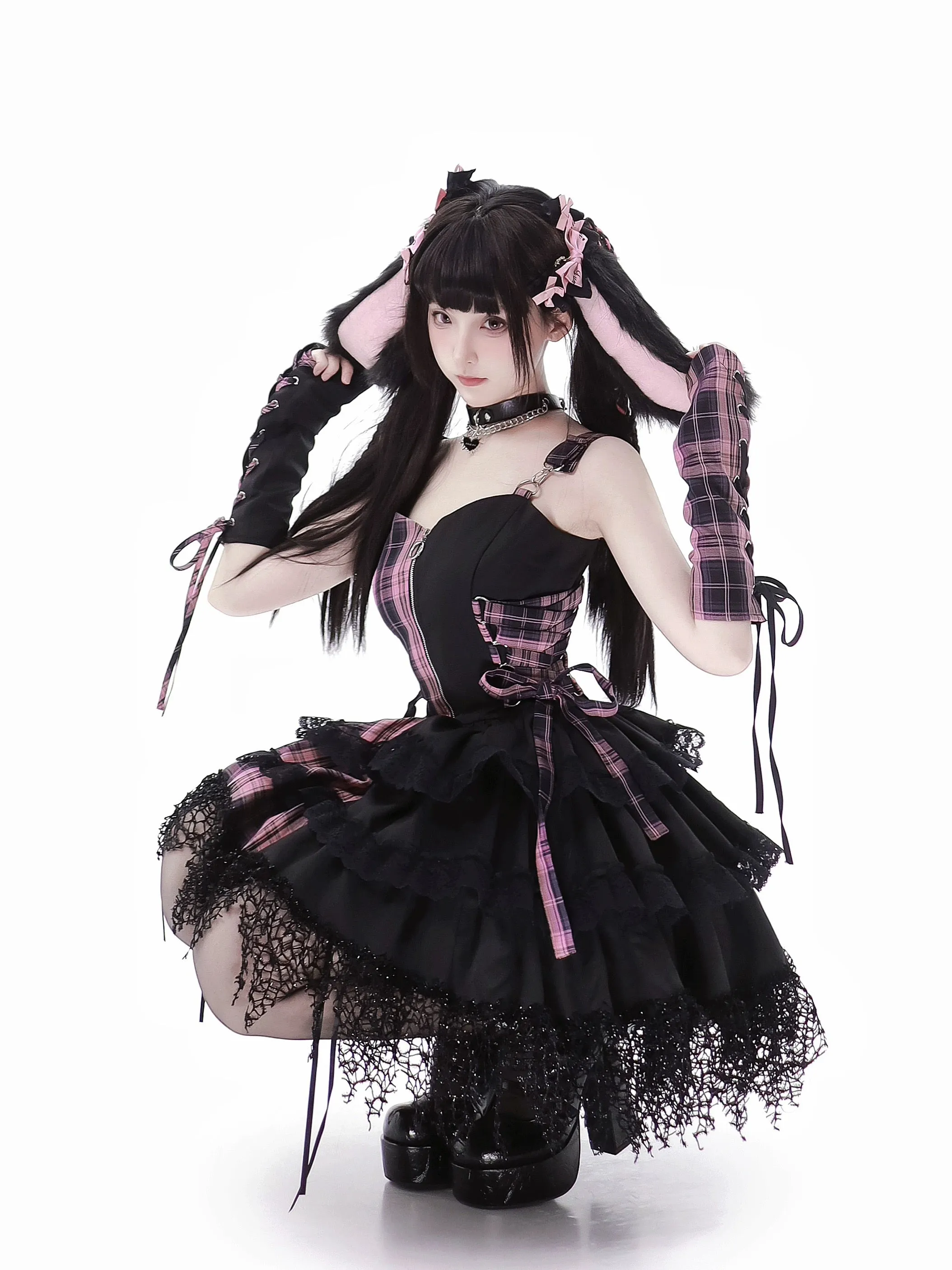 Japanese Idol Daily Performance Outfit Gothic Mini Dress