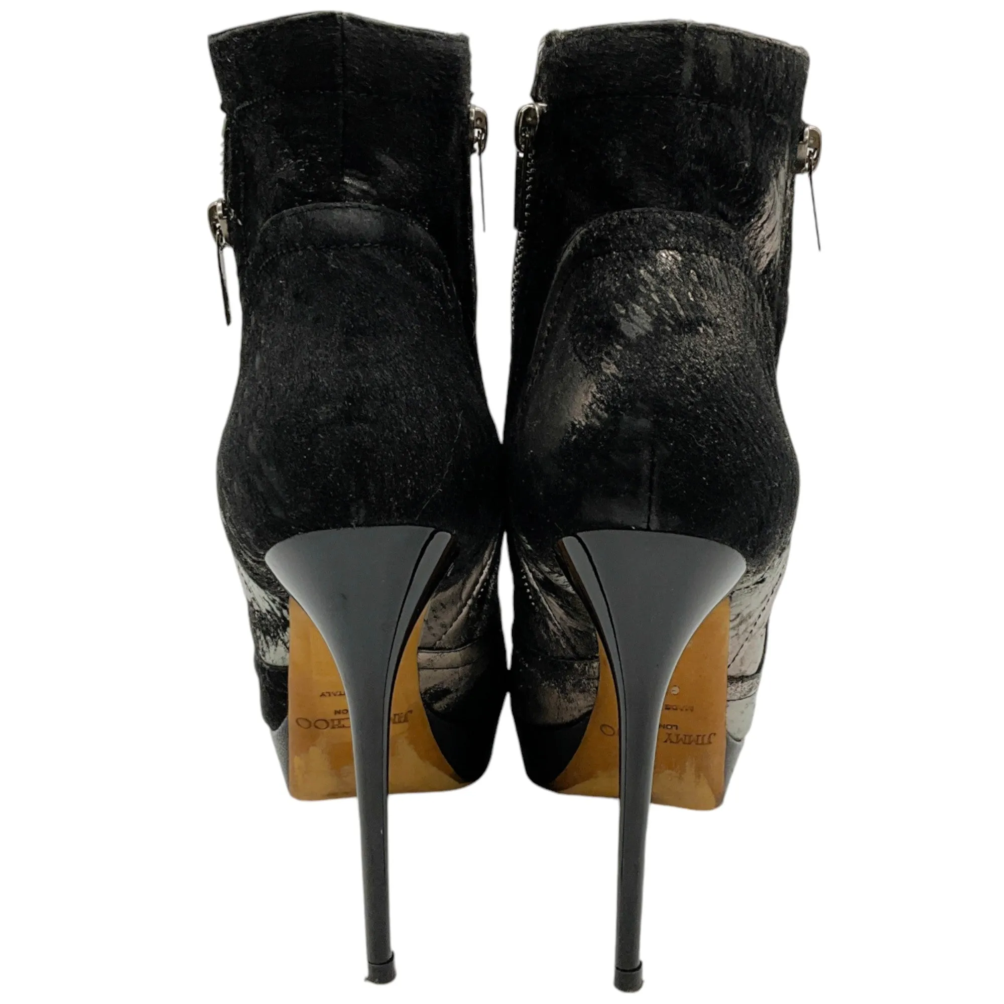 Jimmy Choo Black Metallic Distressed Platform Ankle Boots