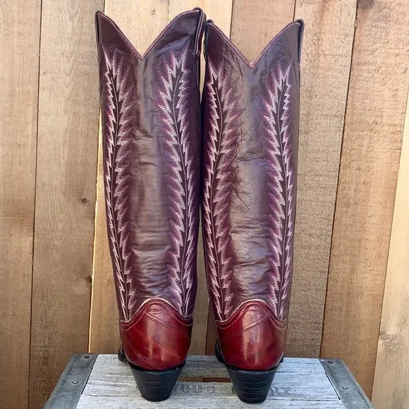 LARRY MAHAN Vintage Eel Exotic Tall Knee High Red Cowgirl Cowboy Western Boots