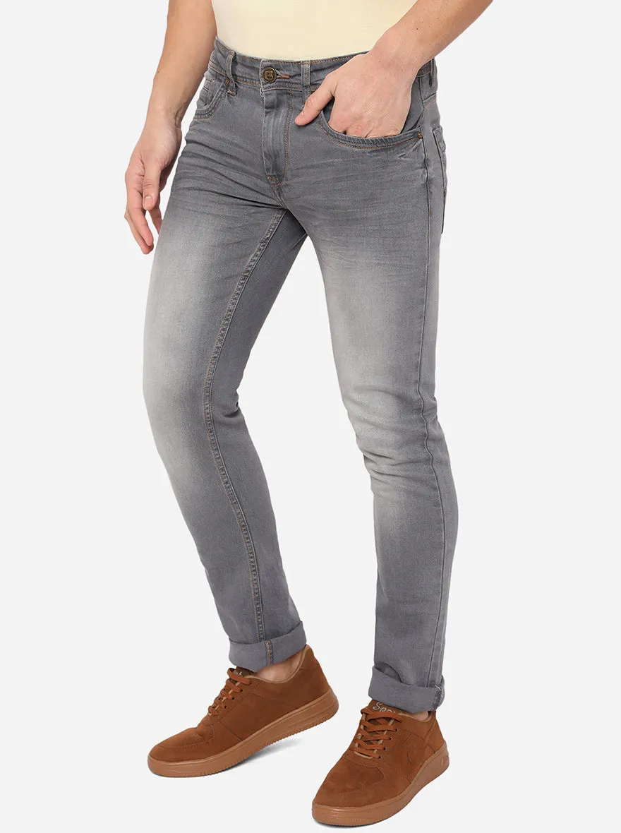 Light Grey Solid Narrow Fit Jeans | Greenfibre