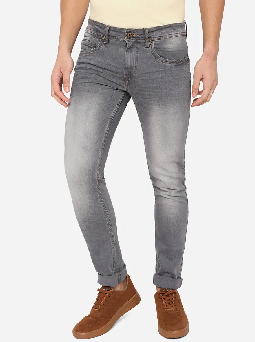 Light Grey Solid Narrow Fit Jeans | Greenfibre