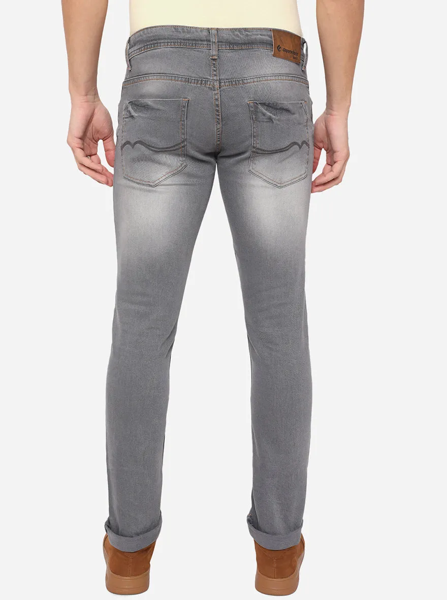 Light Grey Solid Narrow Fit Jeans | Greenfibre