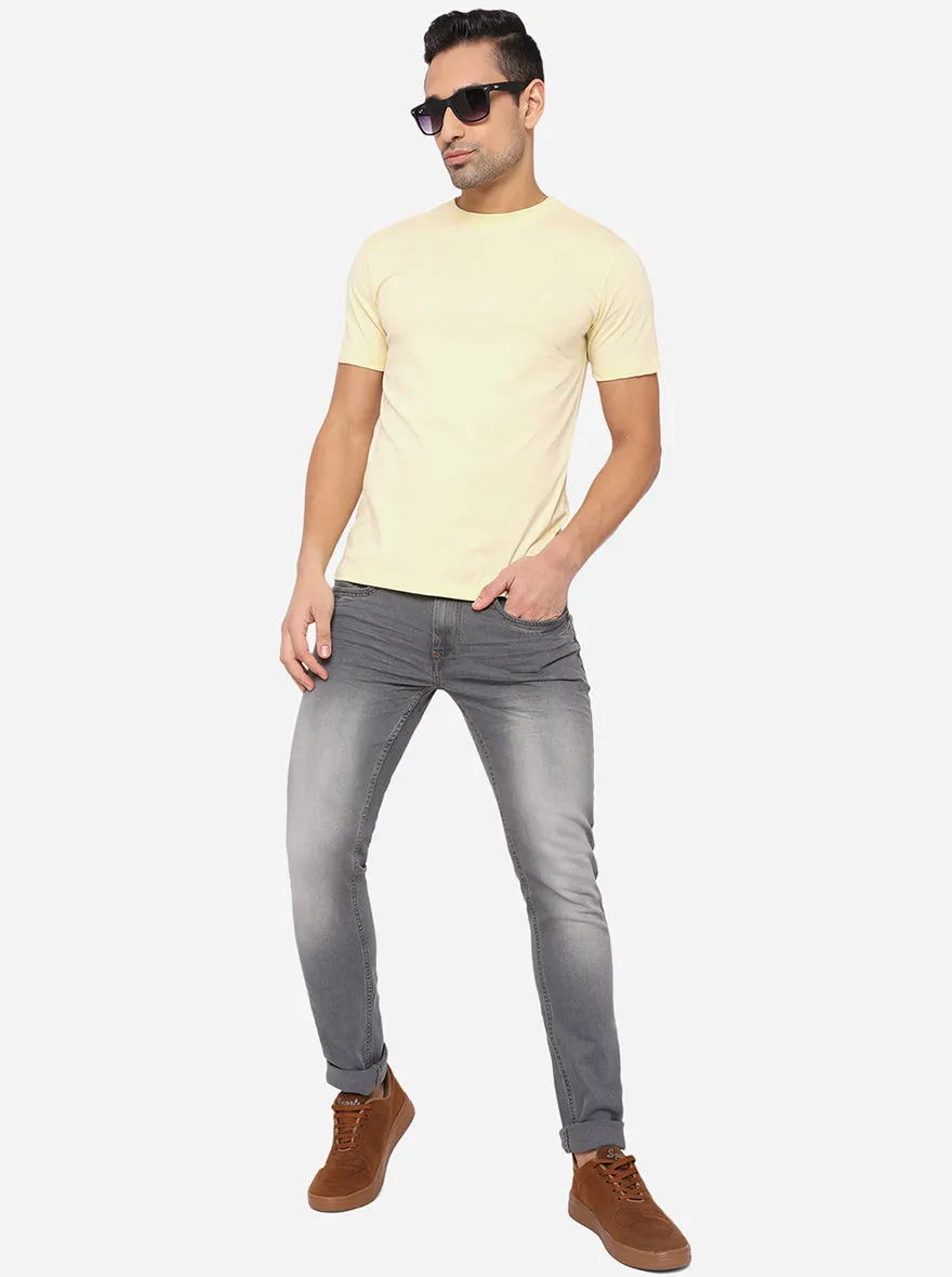 Light Grey Solid Narrow Fit Jeans | Greenfibre