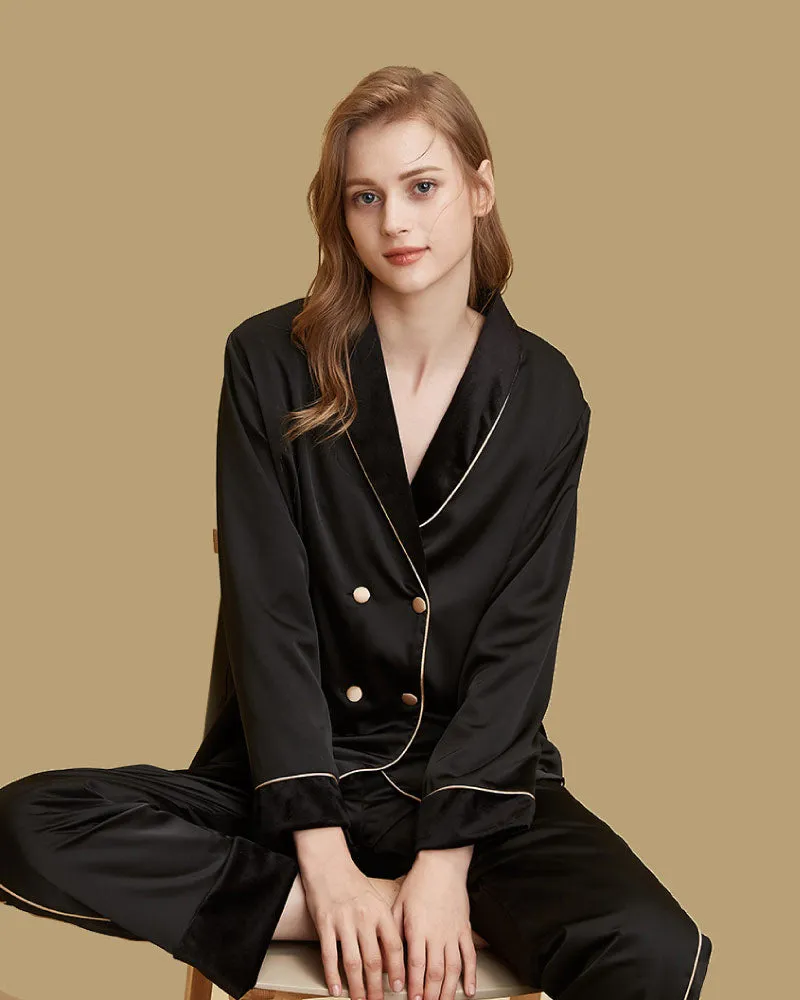 Luxury French-Style Double-Row Buttons Velvet Pajama