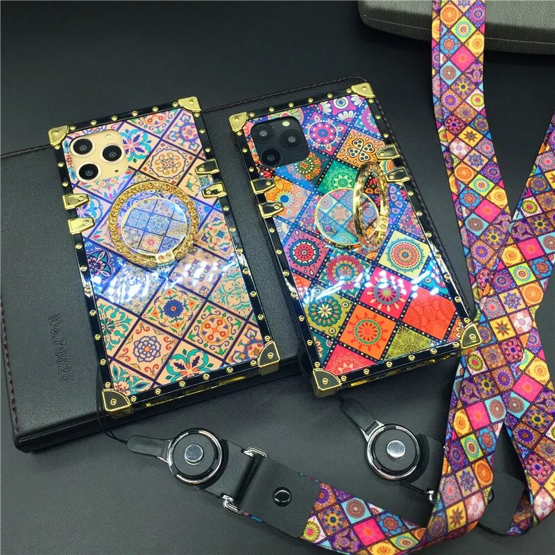 Luxury Glitter Retro Flower Cover Case for iPhone 12 PRO Max 13 PRO XS X XR Soft Square Case for iphone 14 PRO MAX 6 7 8 14 Plus