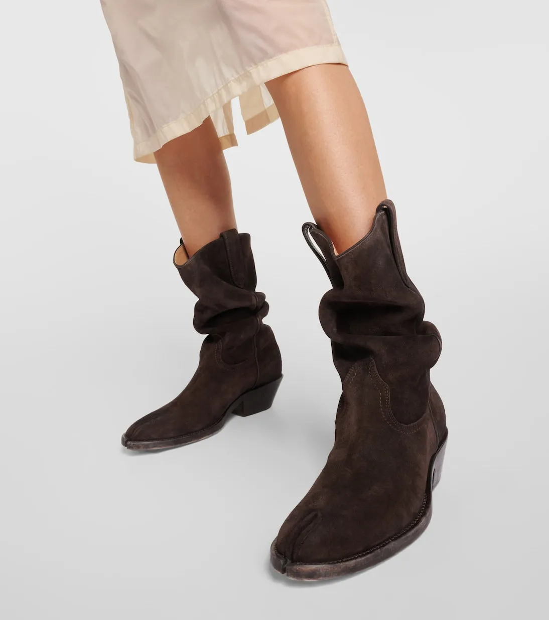 Maison Margiela tabi suede cowboy boots, brown