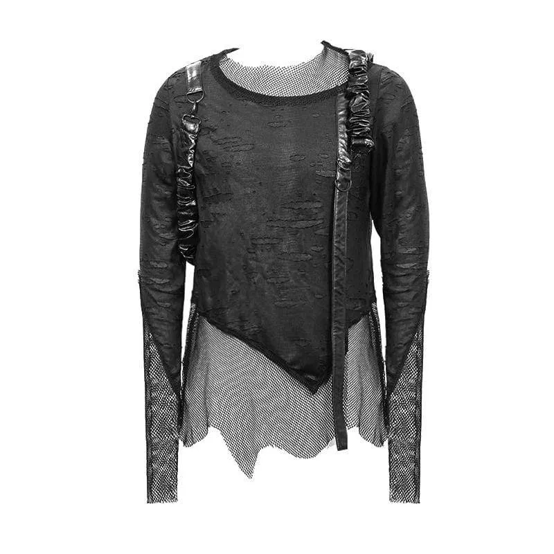 Men's Mesh Gloved Tattered Hooded Standard Tops