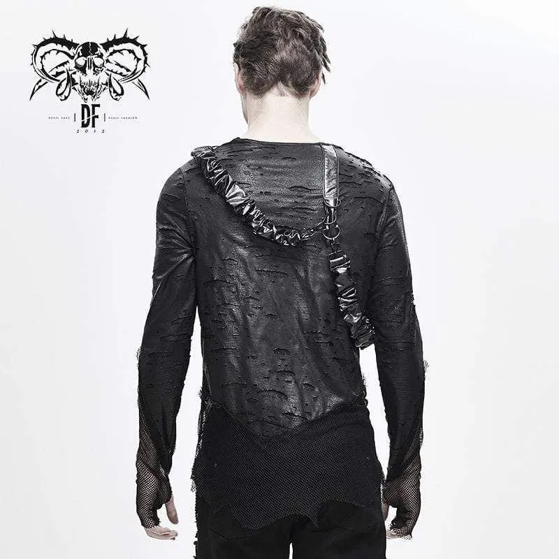 Men's Mesh Gloved Tattered Hooded Standard Tops