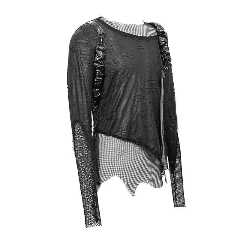 Men's Mesh Gloved Tattered Hooded Standard Tops