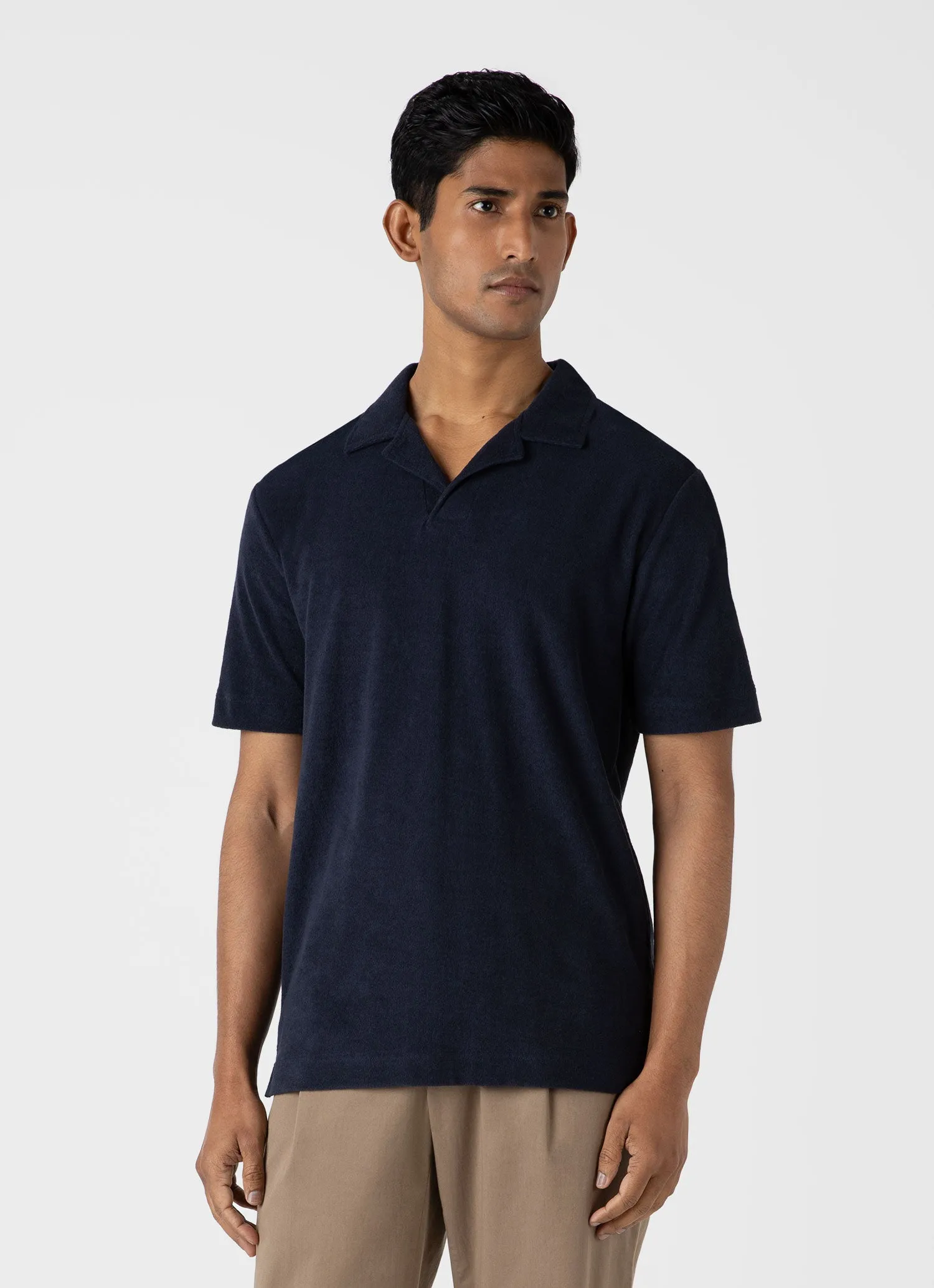 Men's Towelling Polo Shirt in Navy