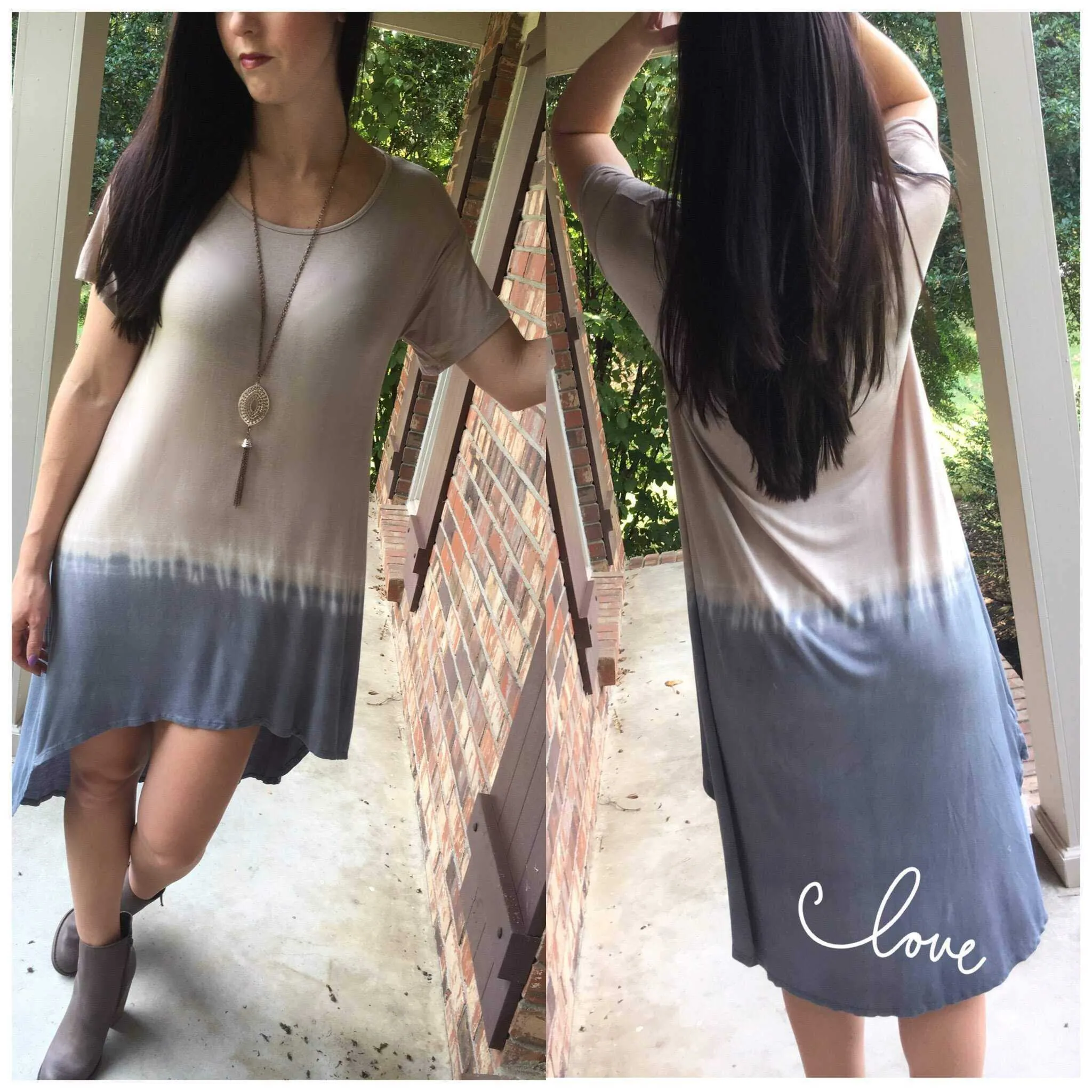 Mocha & Chambray Ombre' Hi Low Tie-dye  Dress tunic