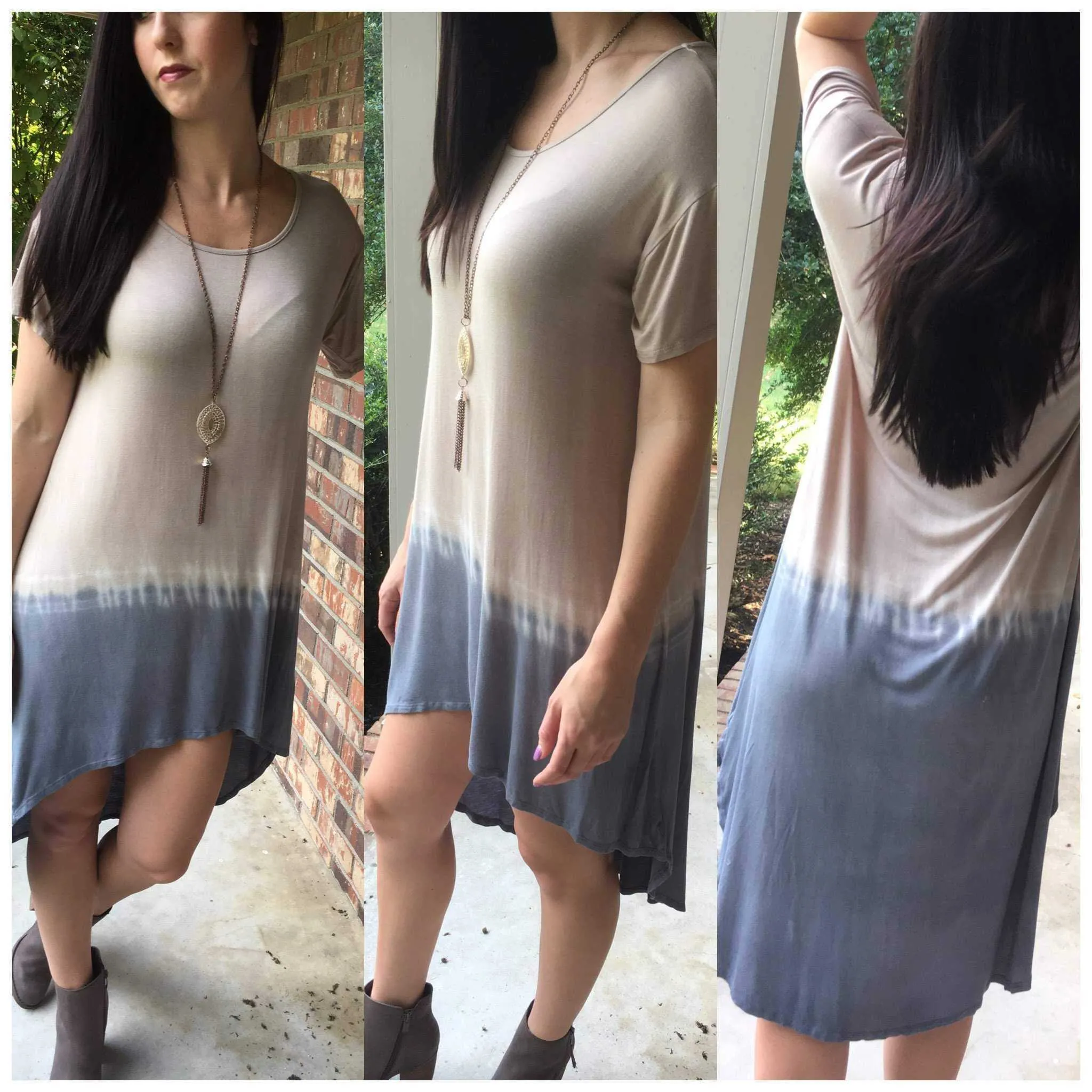 Mocha & Chambray Ombre' Hi Low Tie-dye  Dress tunic