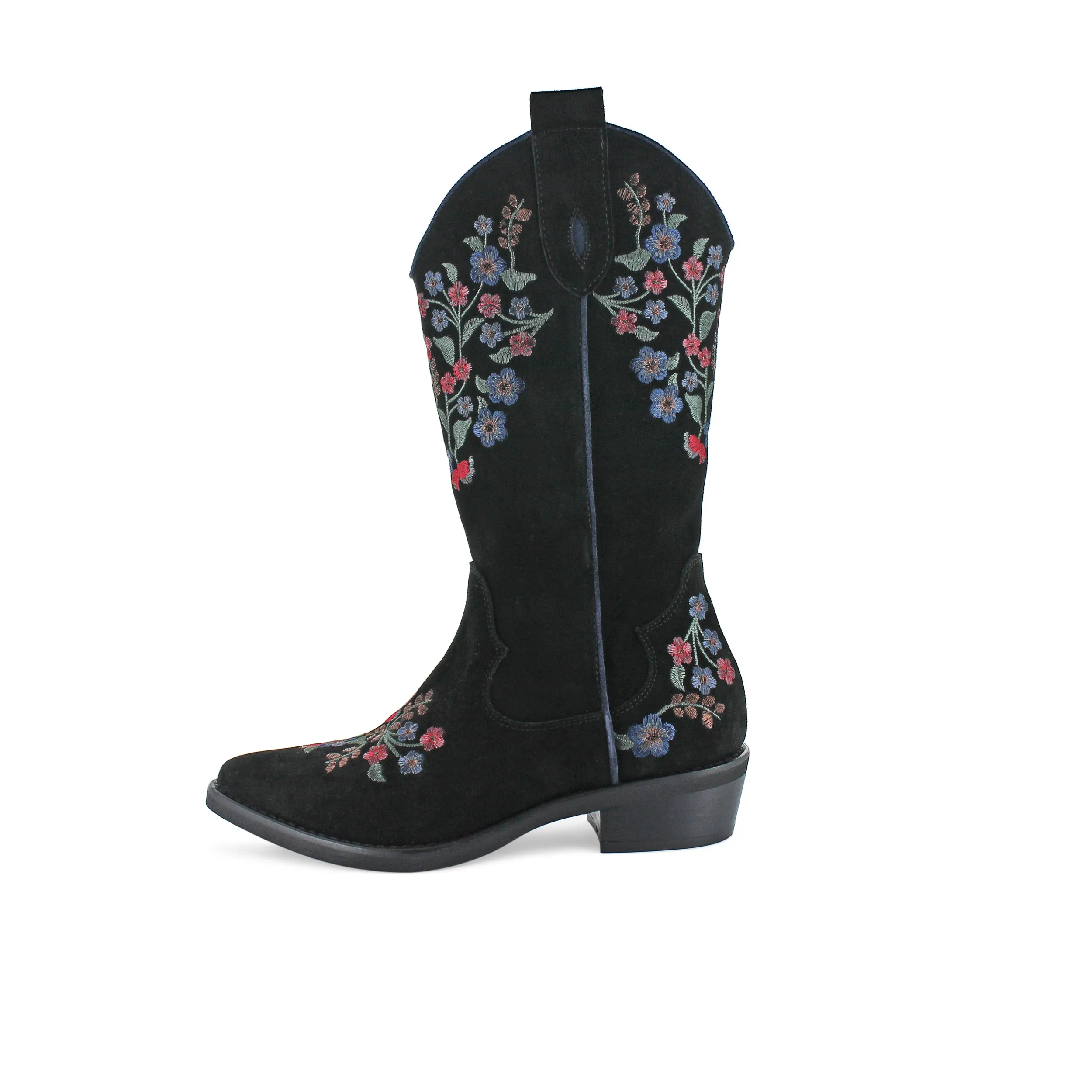 MU746 - Black Floral Suede Cowboy