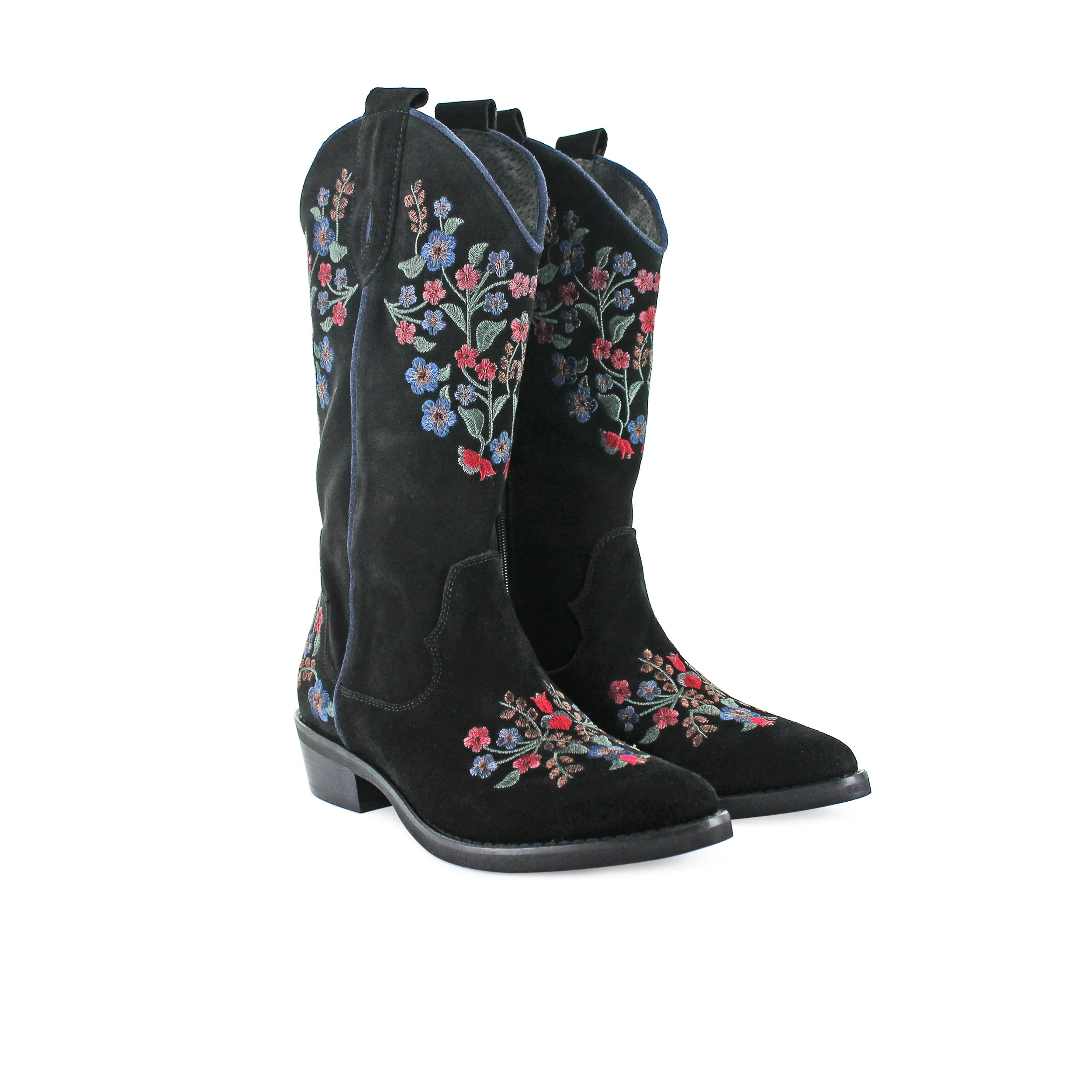 MU746 - Black Floral Suede Cowboy