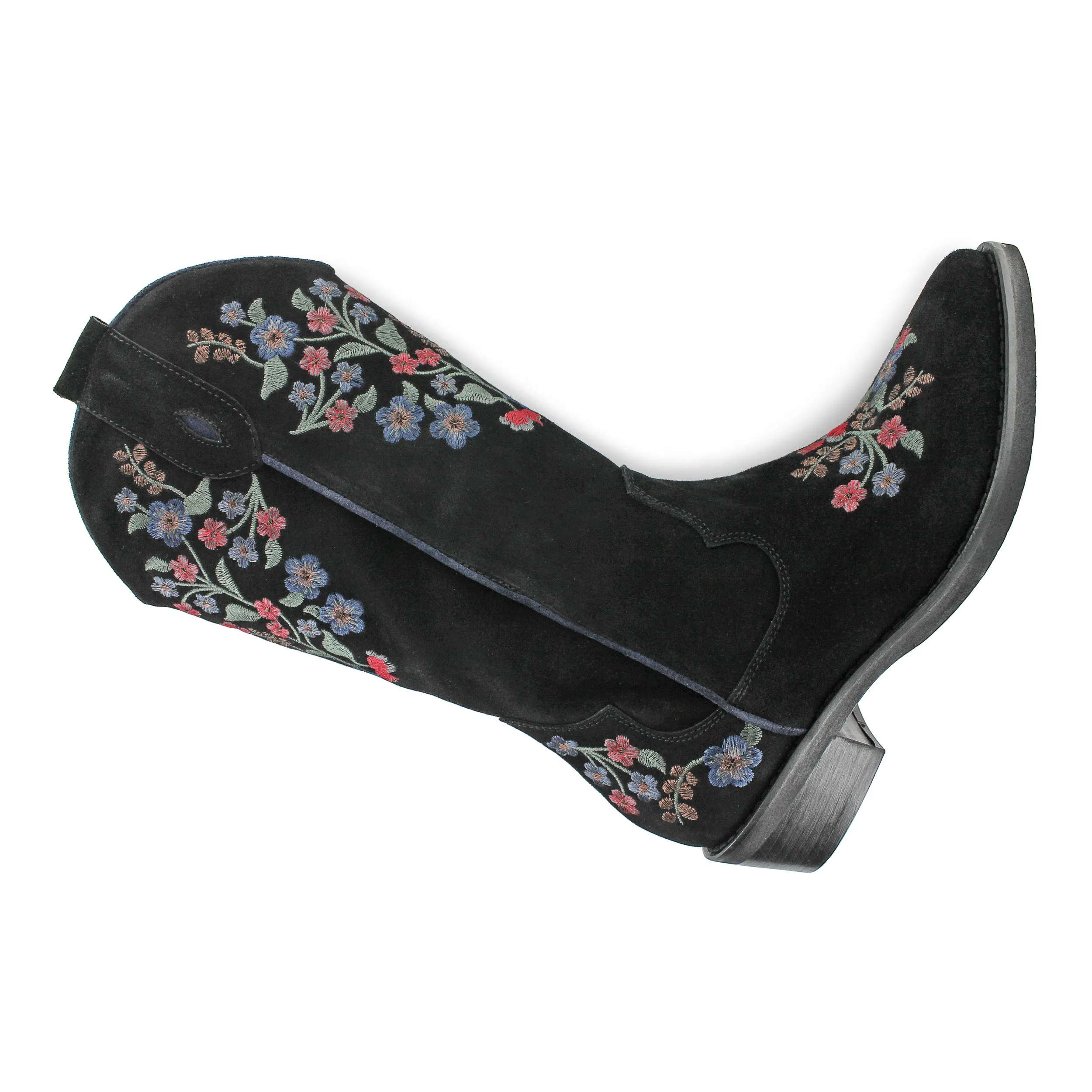 MU746 - Black Floral Suede Cowboy