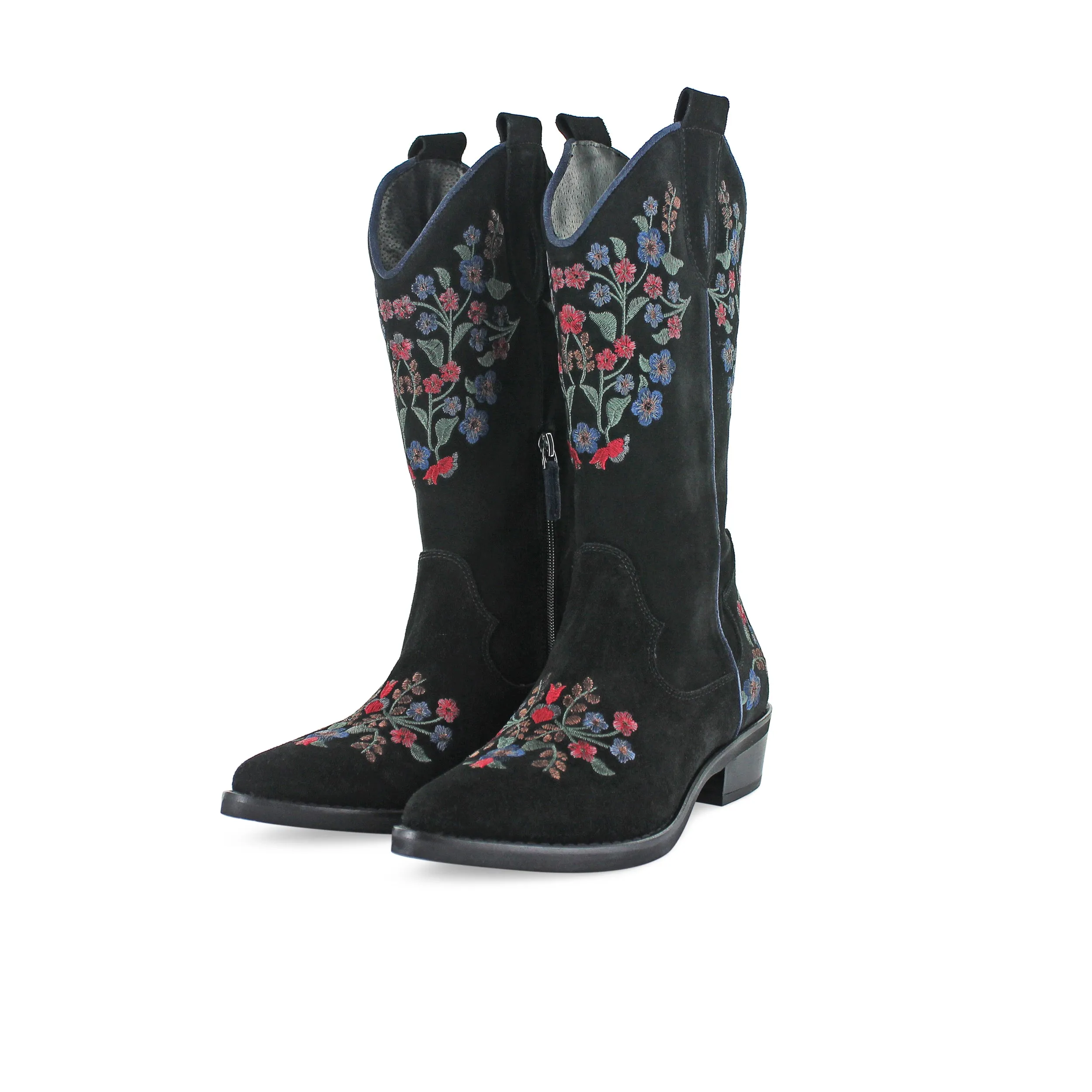 MU746 - Black Floral Suede Cowboy