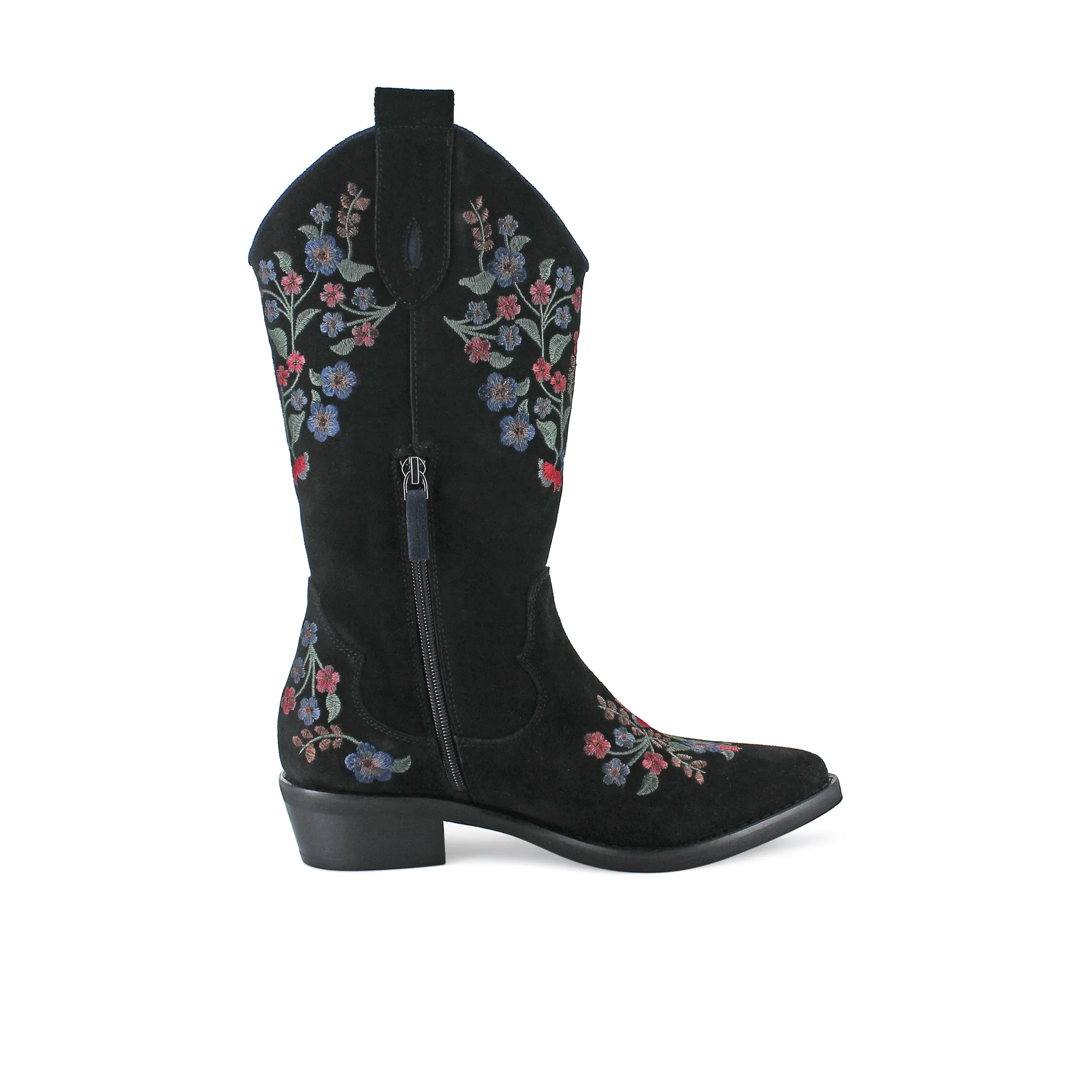 MU746 - Black Floral Suede Cowboy