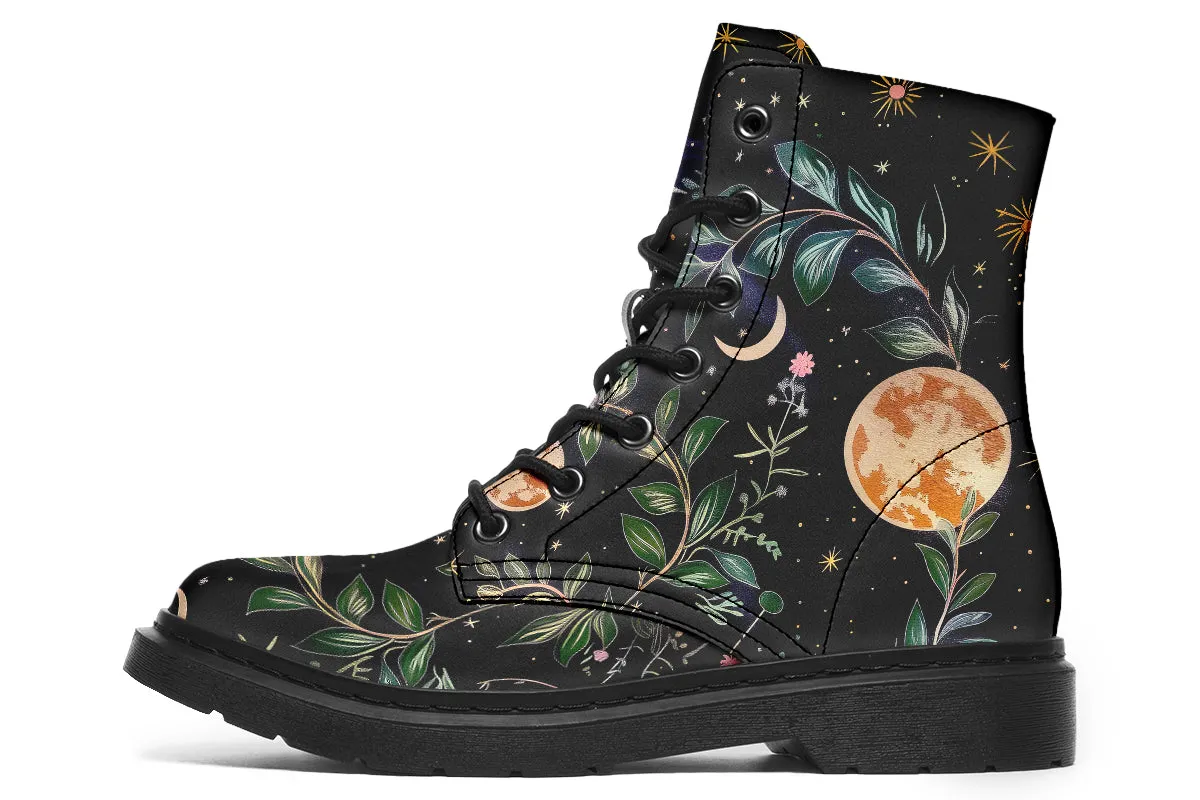 Night Blossom Boots - Vegan Leather Doc-Style Boots with Durable Stitched on Soles