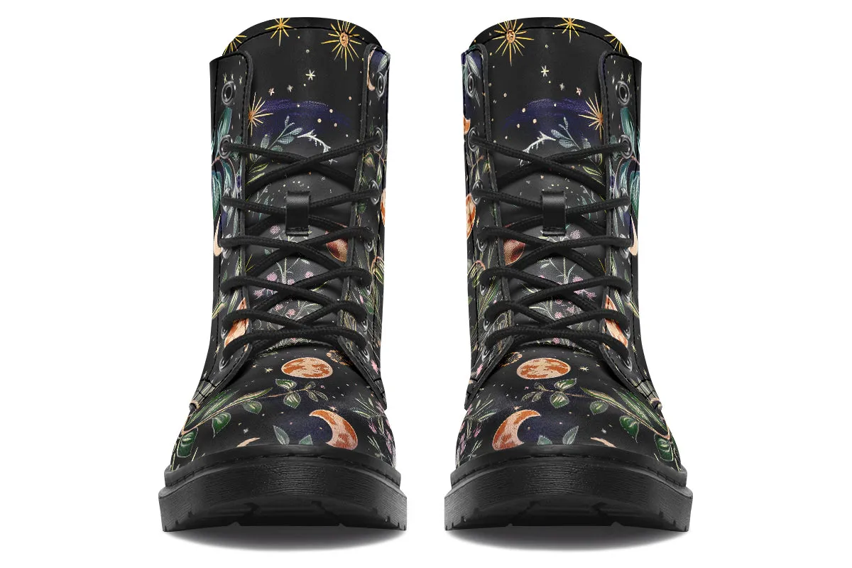 Night Blossom Boots - Vegan Leather Doc-Style Boots with Durable Stitched on Soles