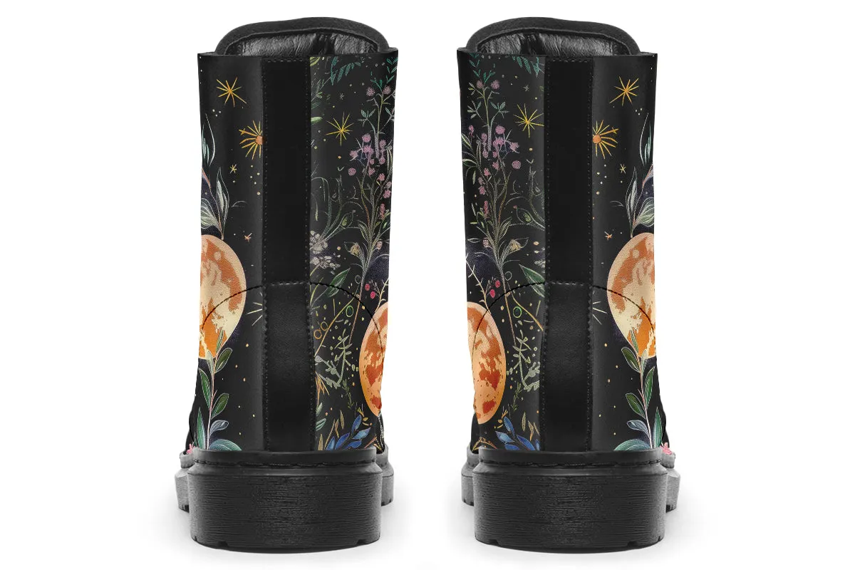 Night Blossom Boots - Vegan Leather Doc-Style Boots with Durable Stitched on Soles