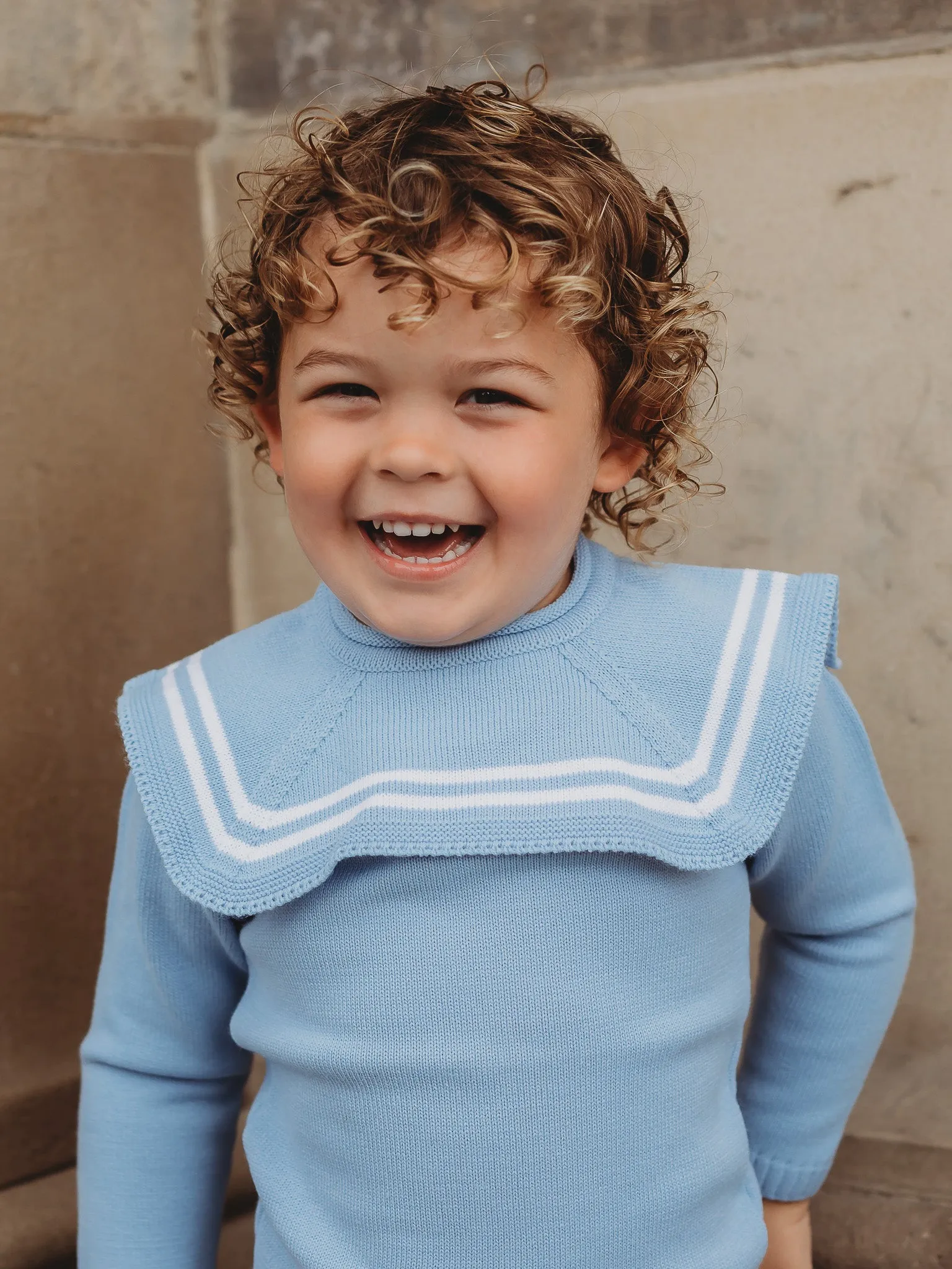 'Oliver' blue & white knitted suit with sailor collar