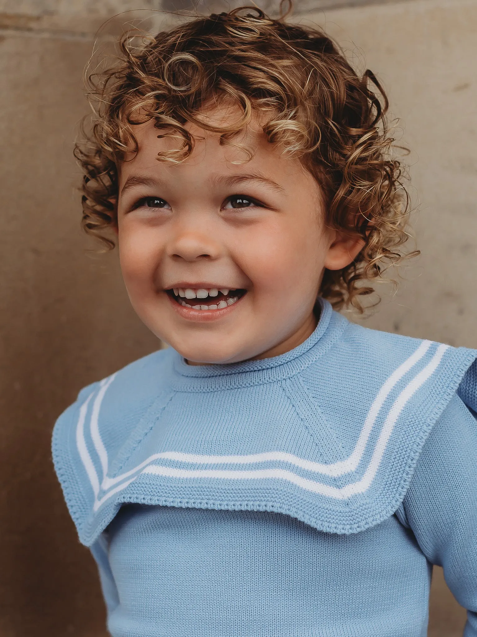 'Oliver' blue & white knitted suit with sailor collar